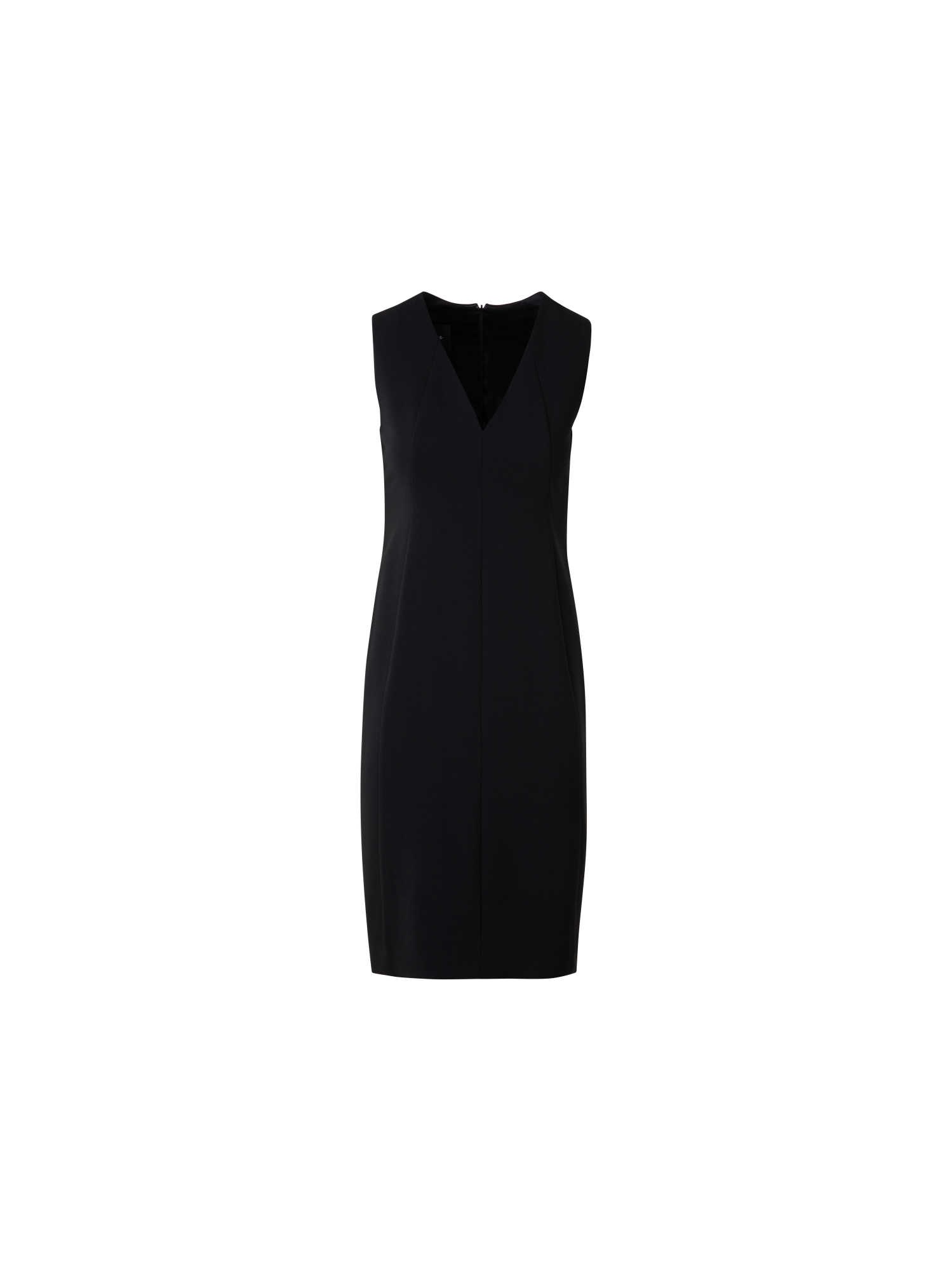 Designer Sleeveless V-Neck Wool Double-Face Sheath Dress - black