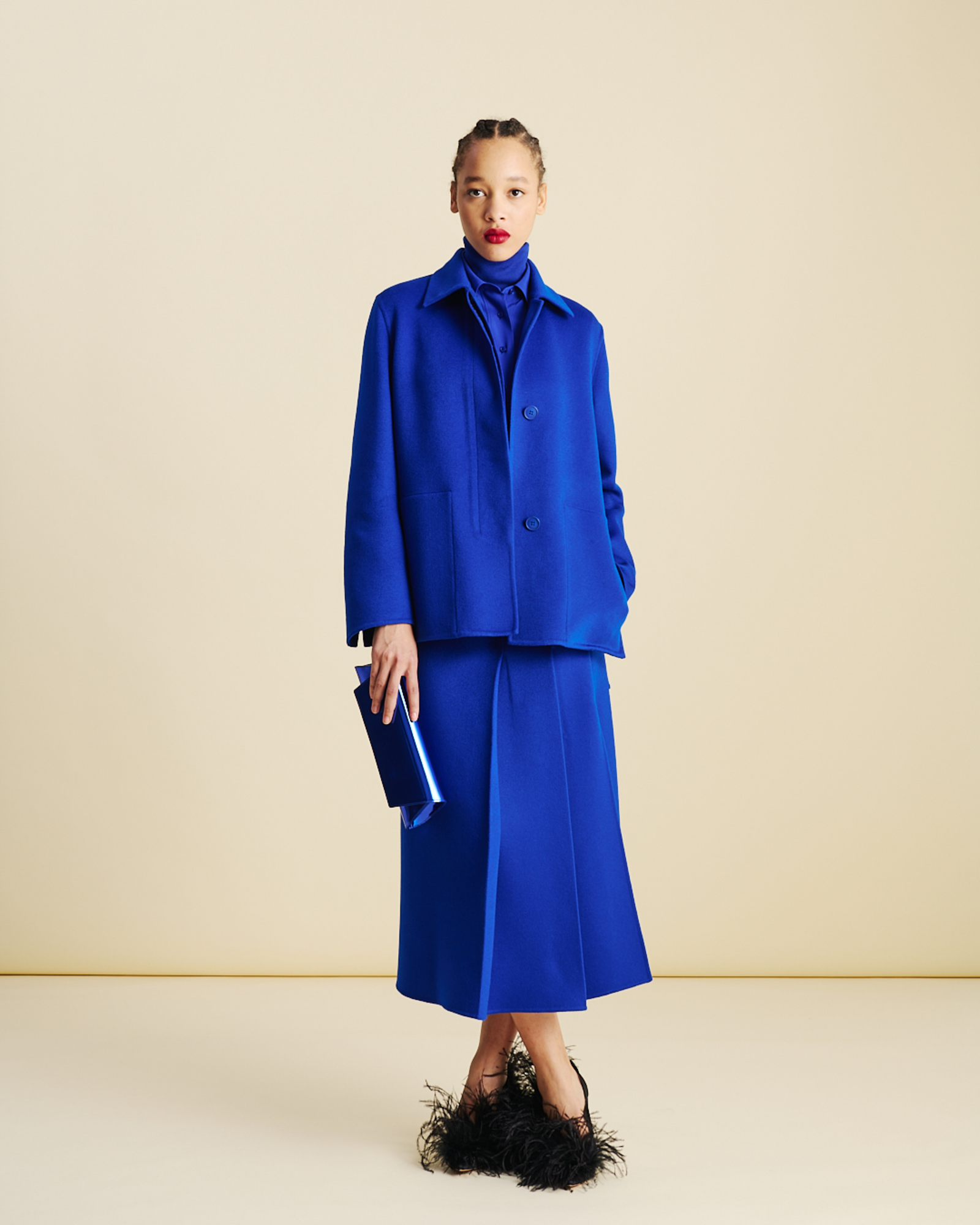 Designer Long Cashmere Double-Face Shirt Jacket - blue 