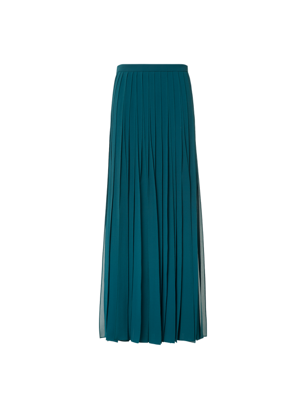 Designer Maxi Silk Skirt with Flowing Ribbons - green