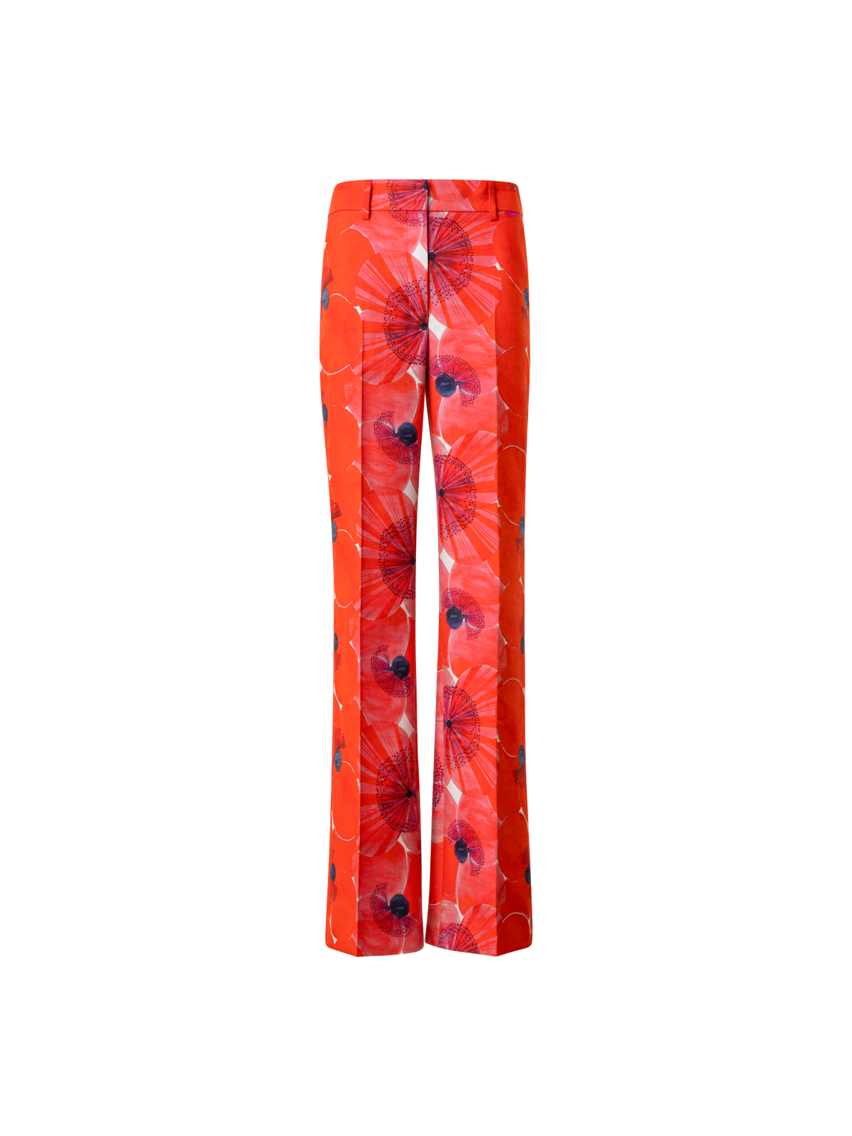 Designer Wide Straight Double-Face Pants with Poppy Print - multicolor - red