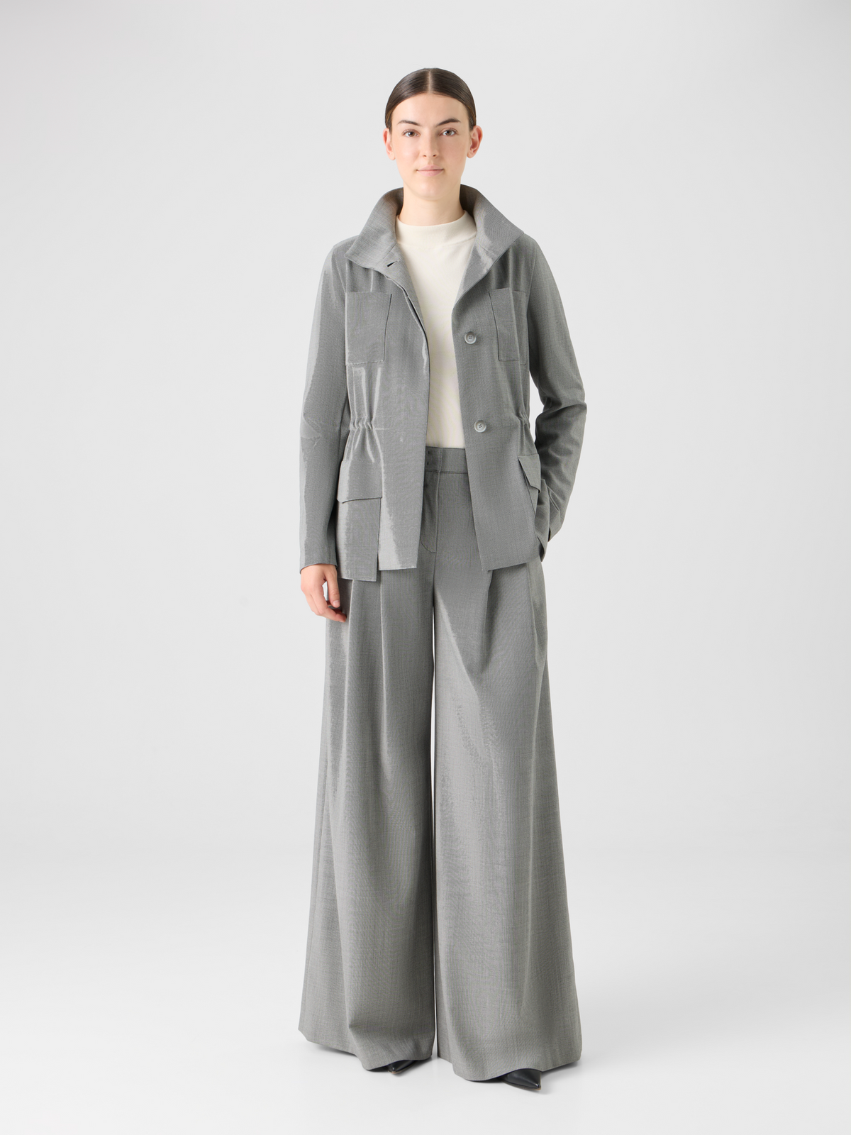 Designer Safari Jacket in Wool Stretch Fil-a-Fil - grey #editorial
