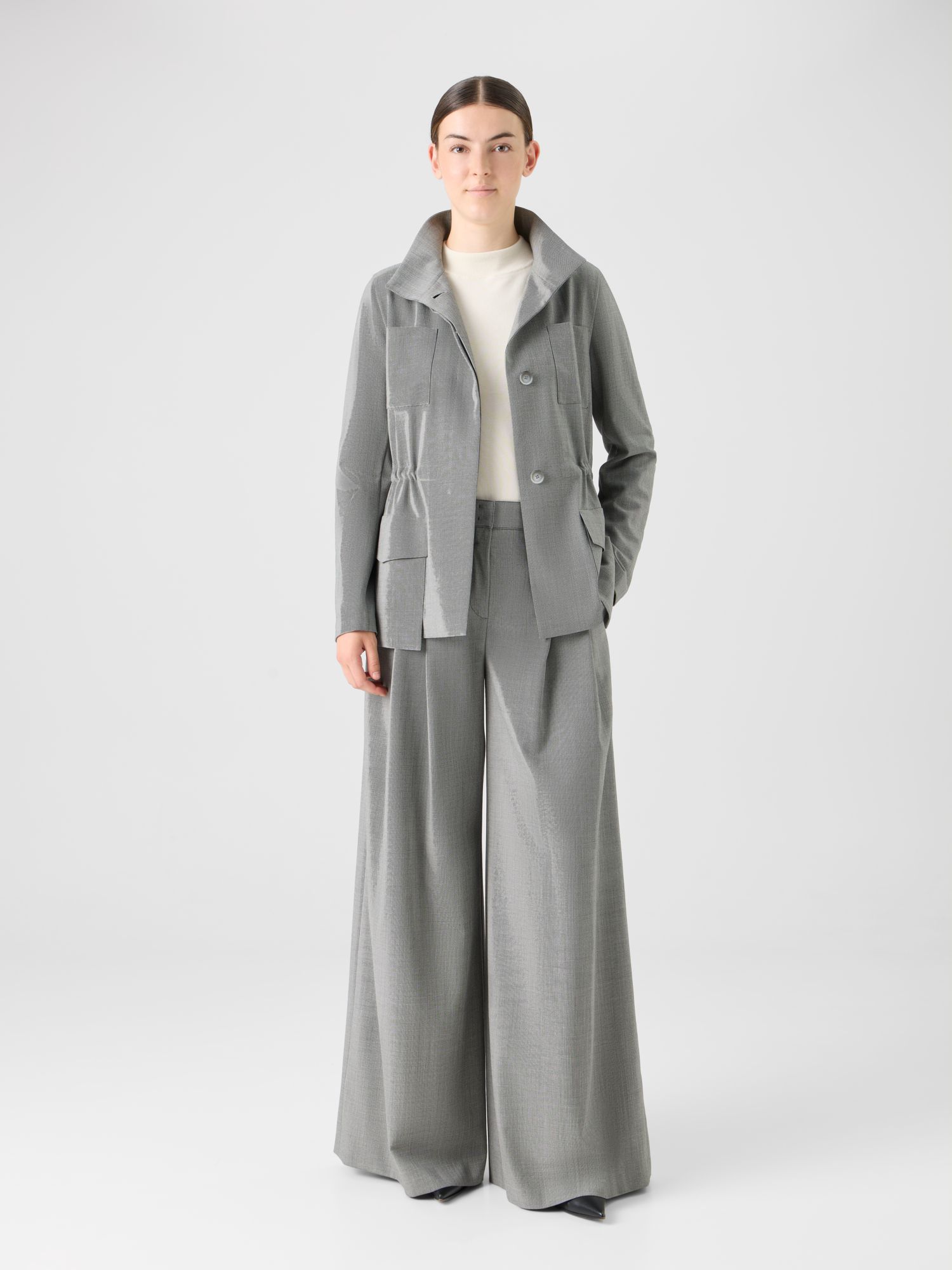 Designer Safari Jacket in Wool Stretch Fil-a-Fil - grey 