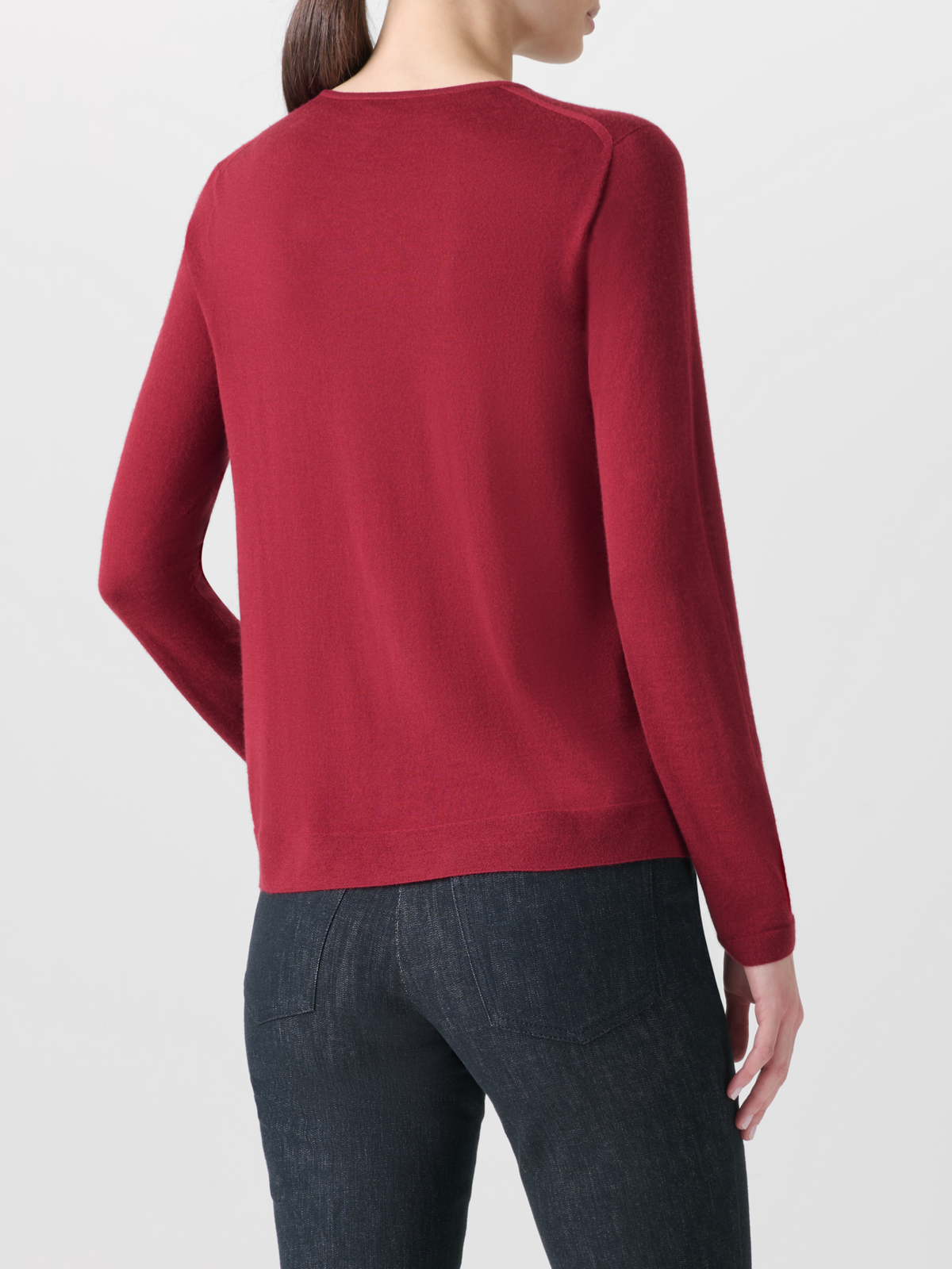 Designer Seamless Crew Neck Sweater in Cashmere Silk - wine - red 
