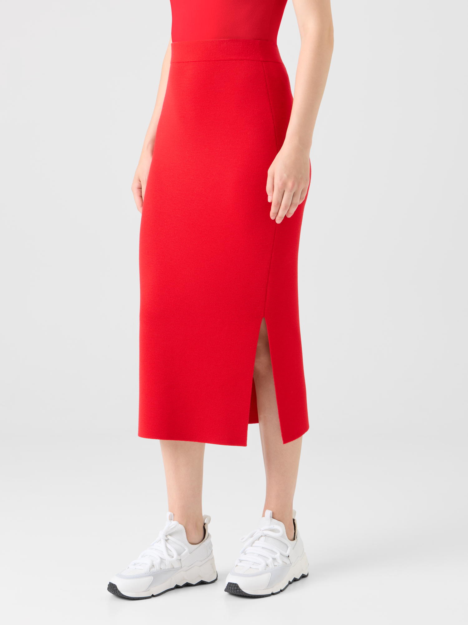 Designer Fitted Milano Knit Pencil Skirt - red 