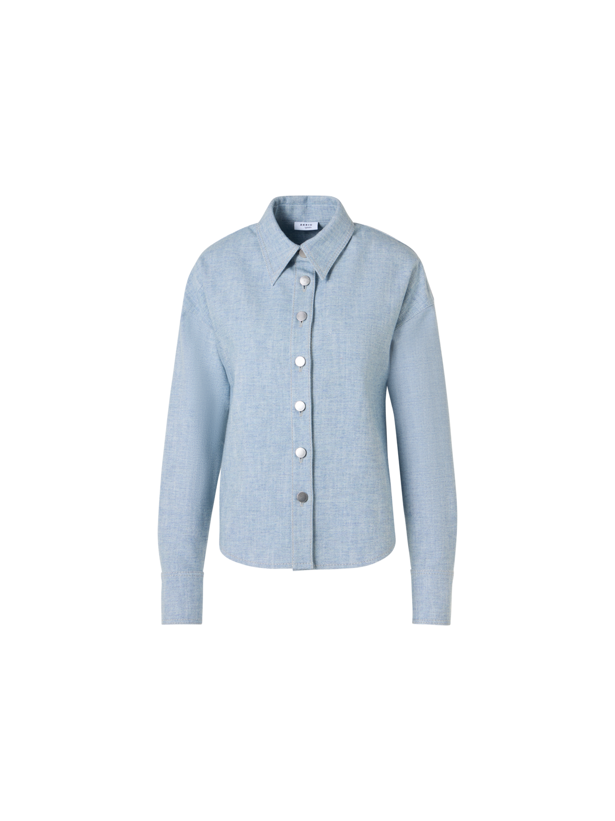 Designer Cropped Shirt Blouse in Brushed Winter Denim - blue