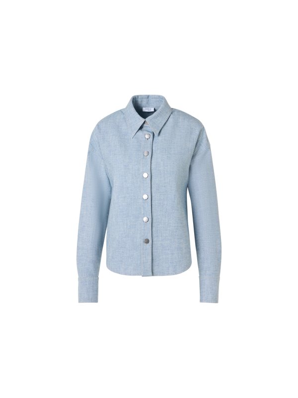 Designer Cropped Shirt Blouse in Brushed Winter Denim - blue