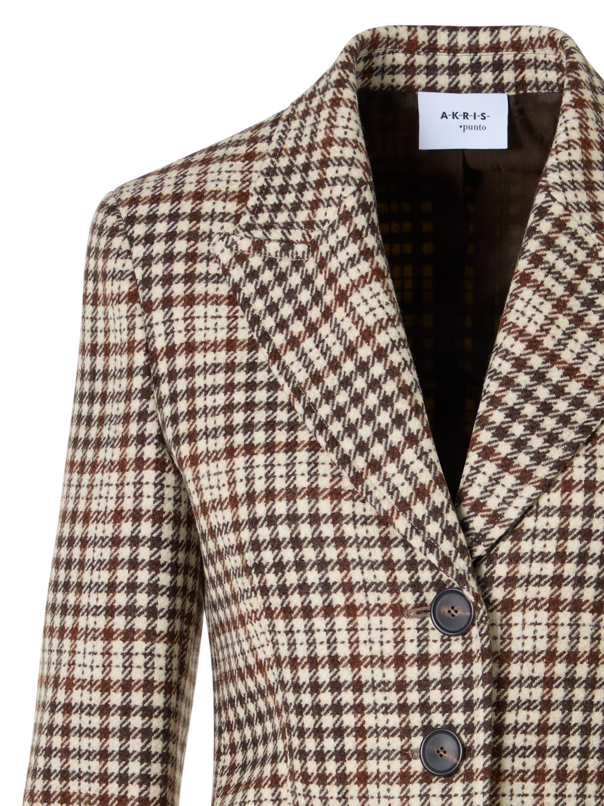 Designer Fitted Jacket in Check Wool Blend Tweed - multicolor - brown