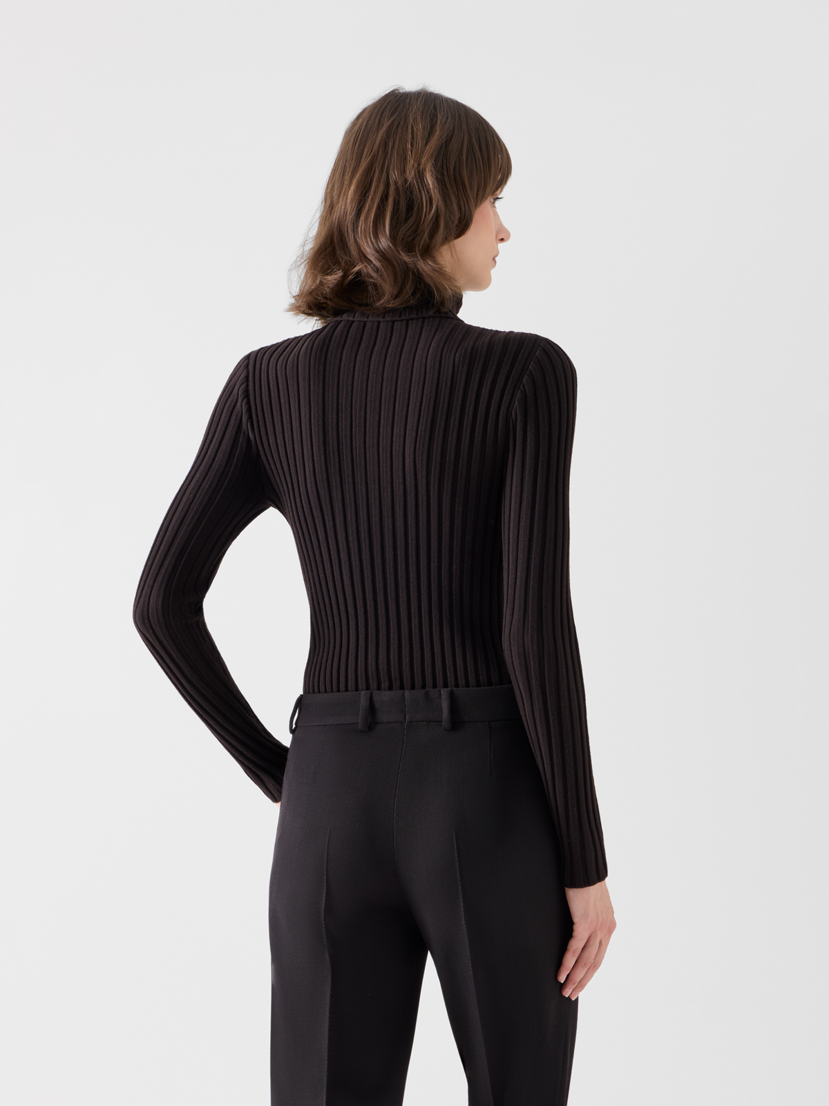 Designer Reversed Rib Merino Knit Turtleneck - brown 