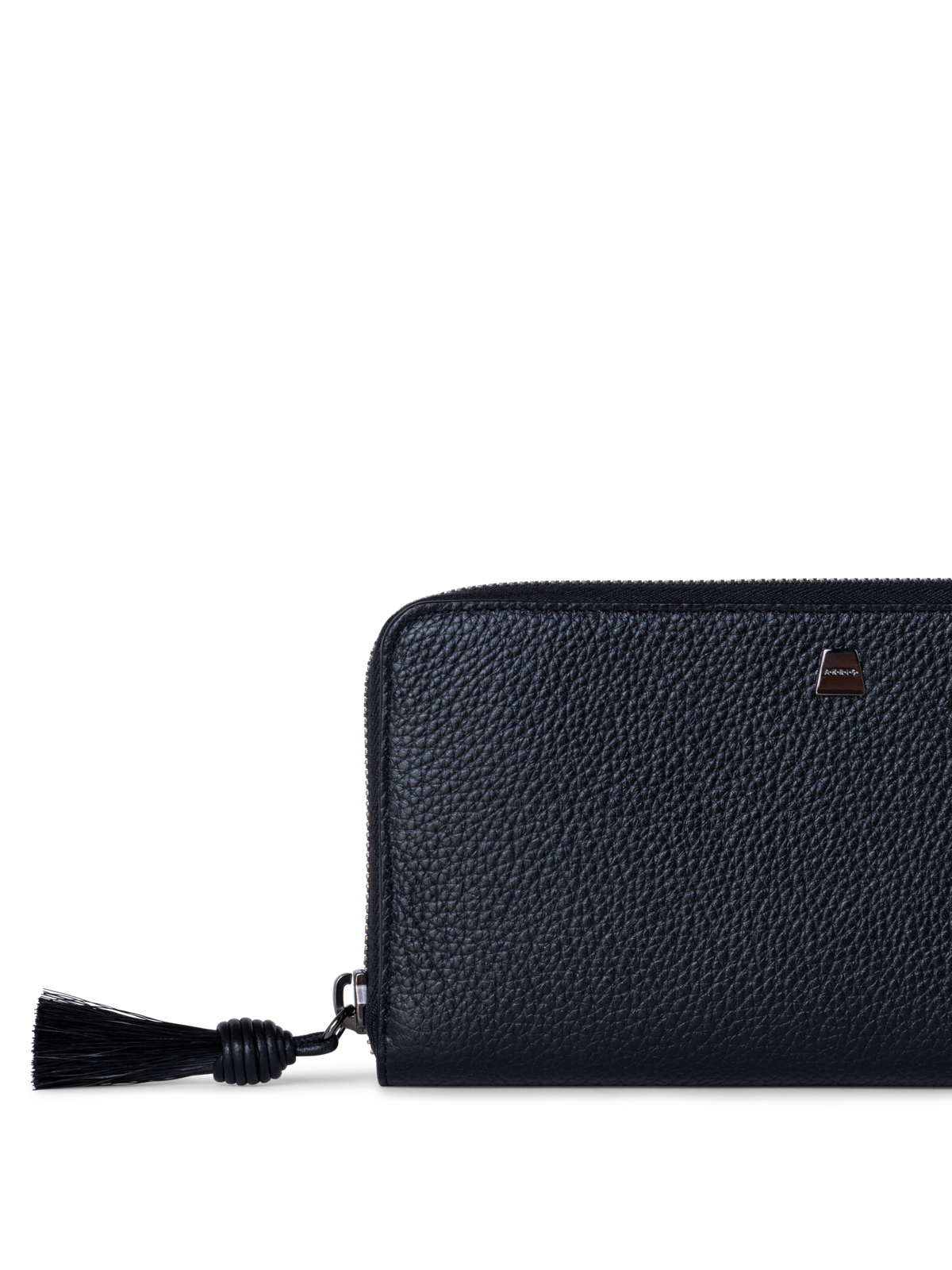 Designer Long Zip Around Wallet in Leather - black