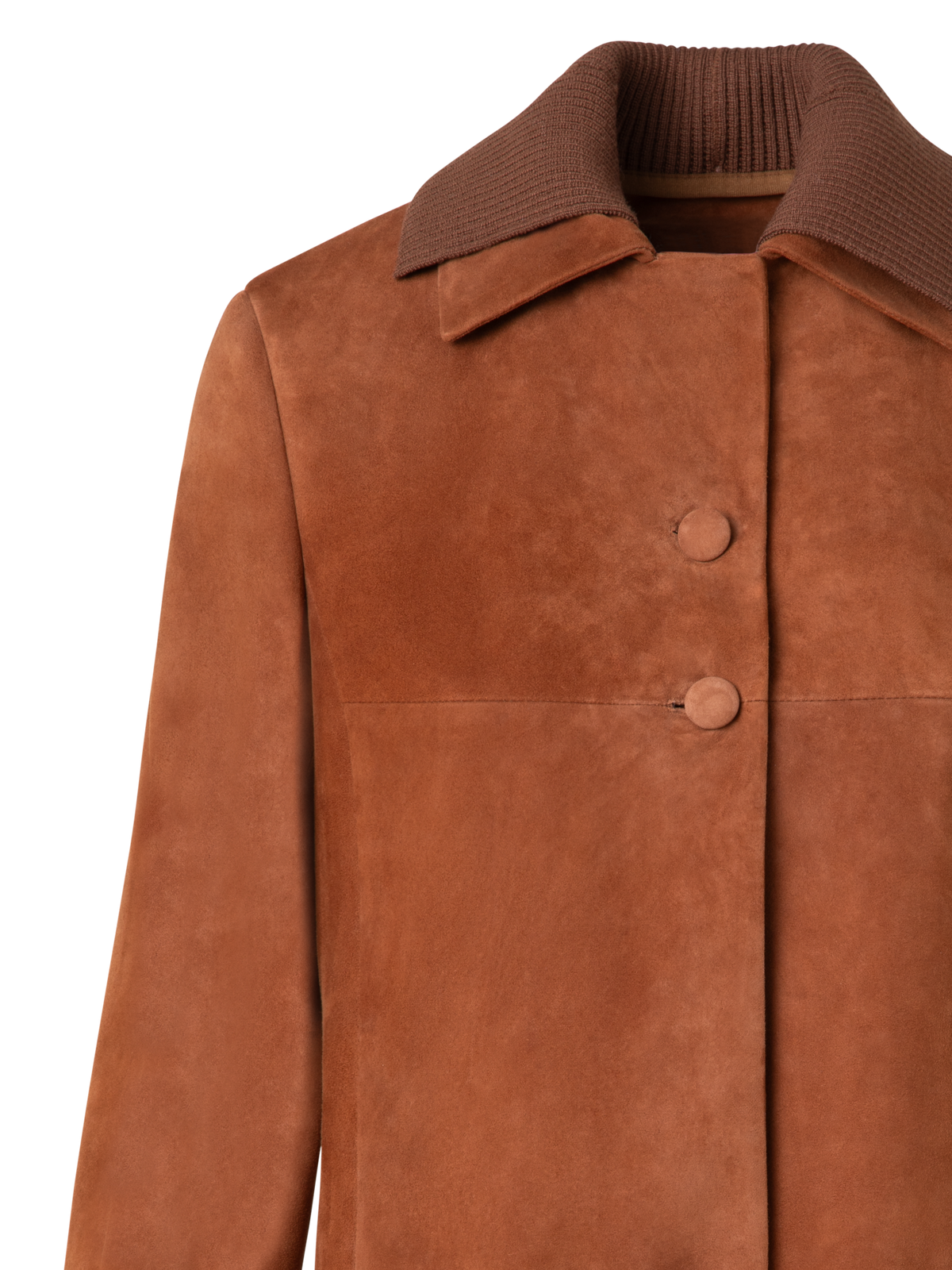 Designer Cropped Leather Jacket with Knit Collar - neutral - brown