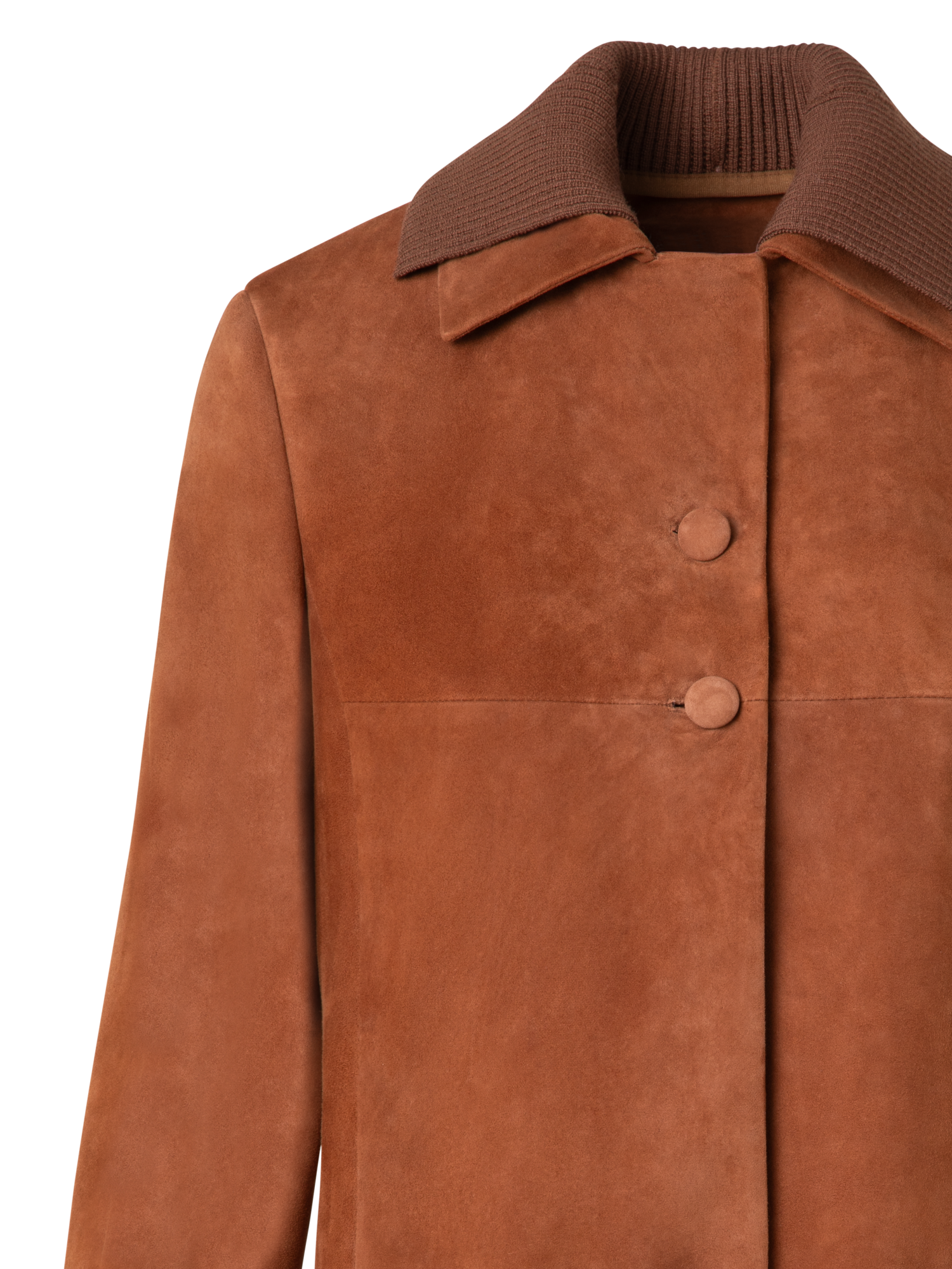 Designer Cropped Leather Jacket with Knit Collar - neutral - brown