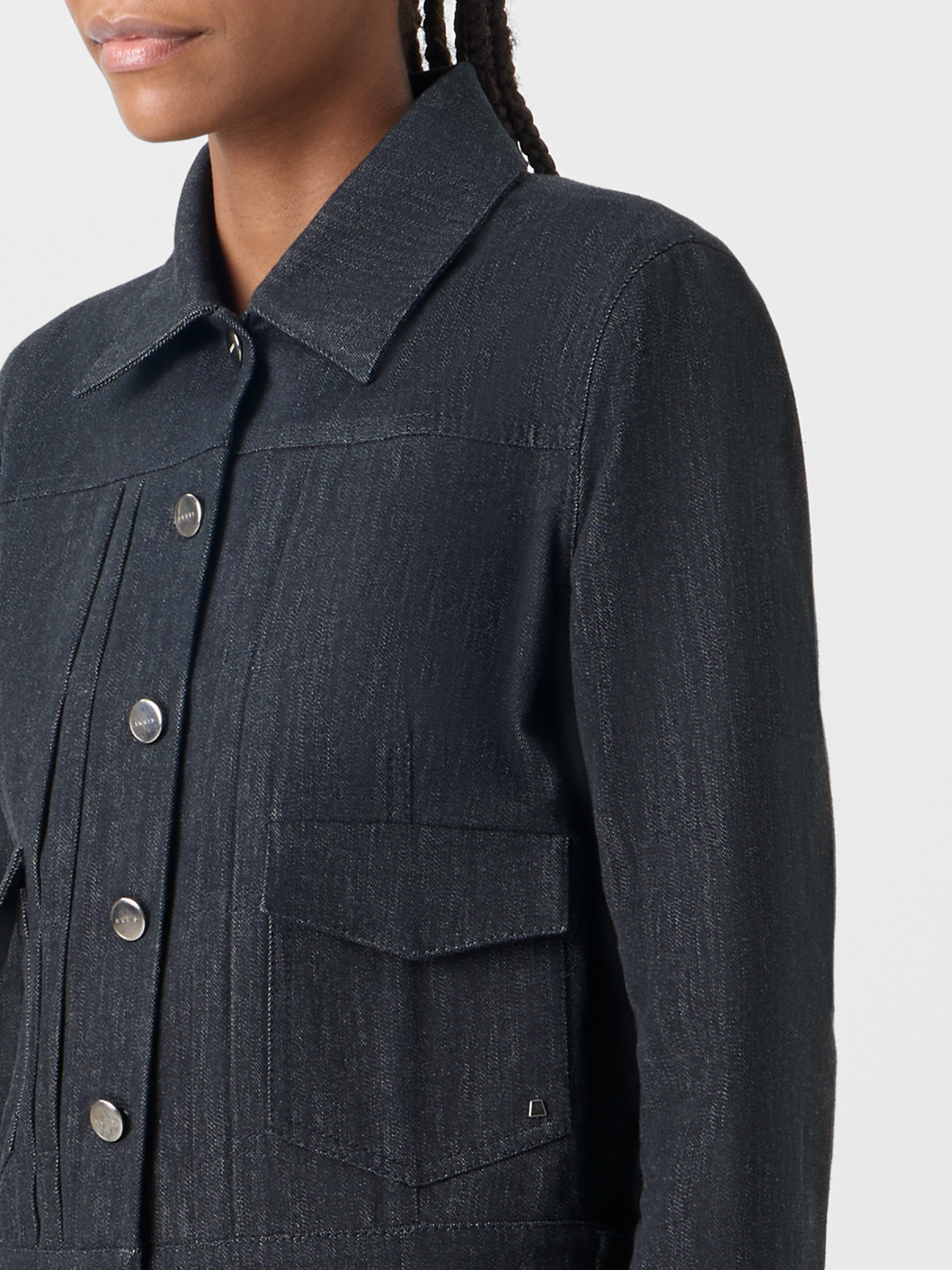 Designer Hilbert Short Cotton Denim Jacket with Patch Pockets - black #editorial