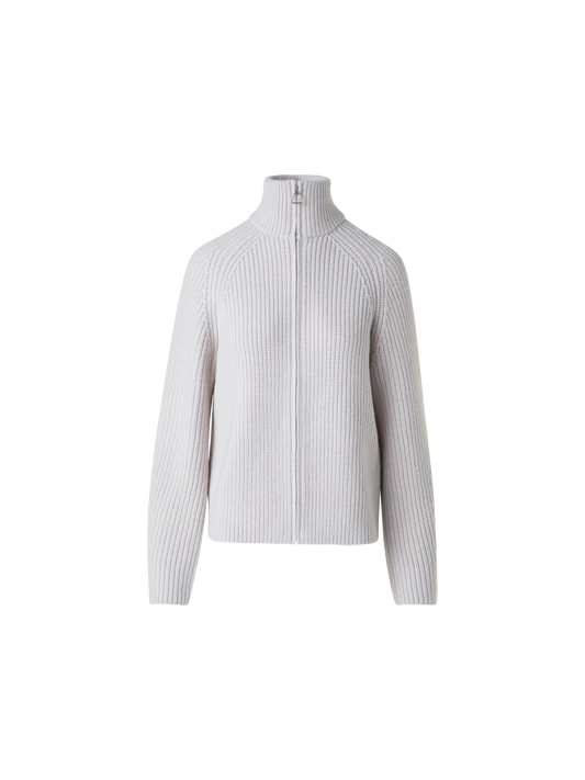 Designer Boxy Rib Knit Cardigan in Pure Cashmere - neutral - grey - beige