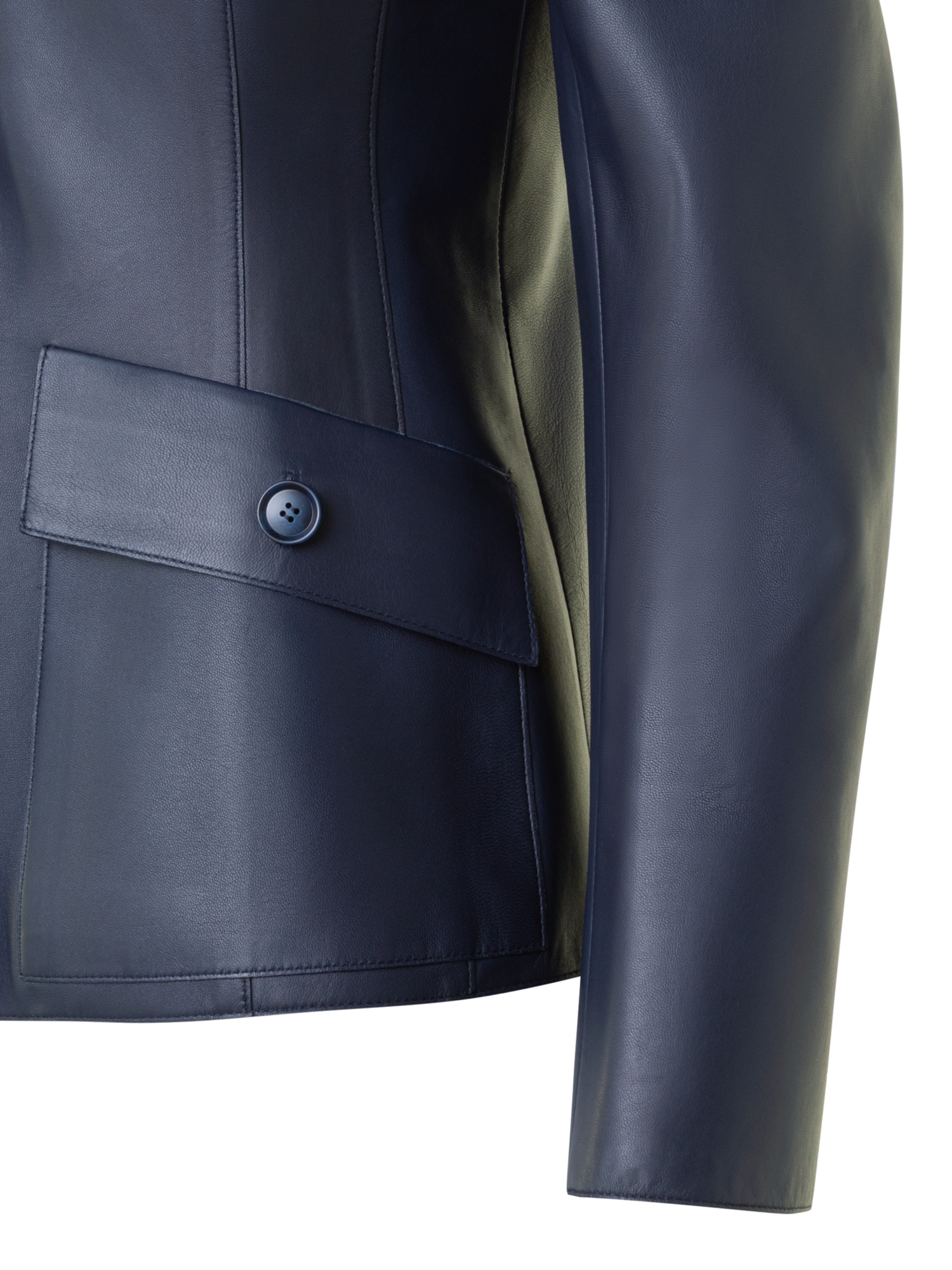 Designer Fitted Leather Jacket with Patch Pockets - neutral - navy - blue