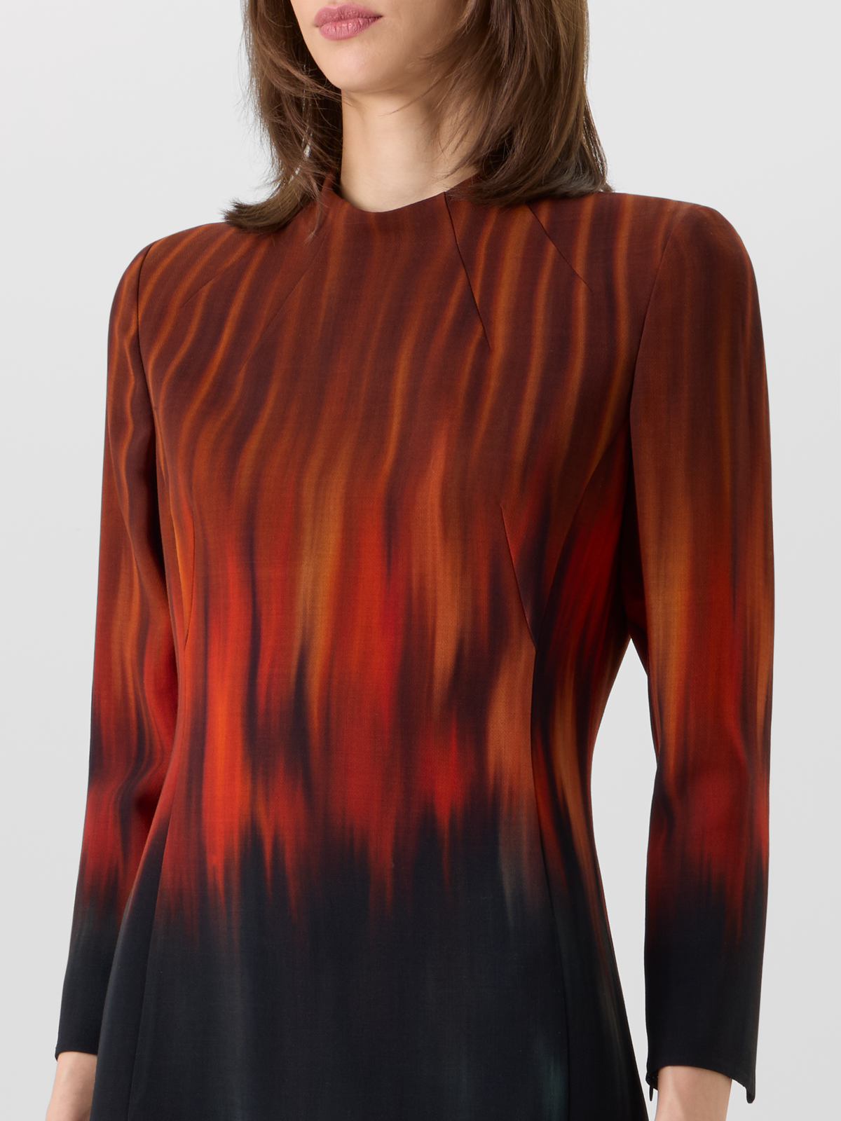 Designer Wool Double-Face Dress with Fuego Negro Print - black - brown - red - multicolor 
