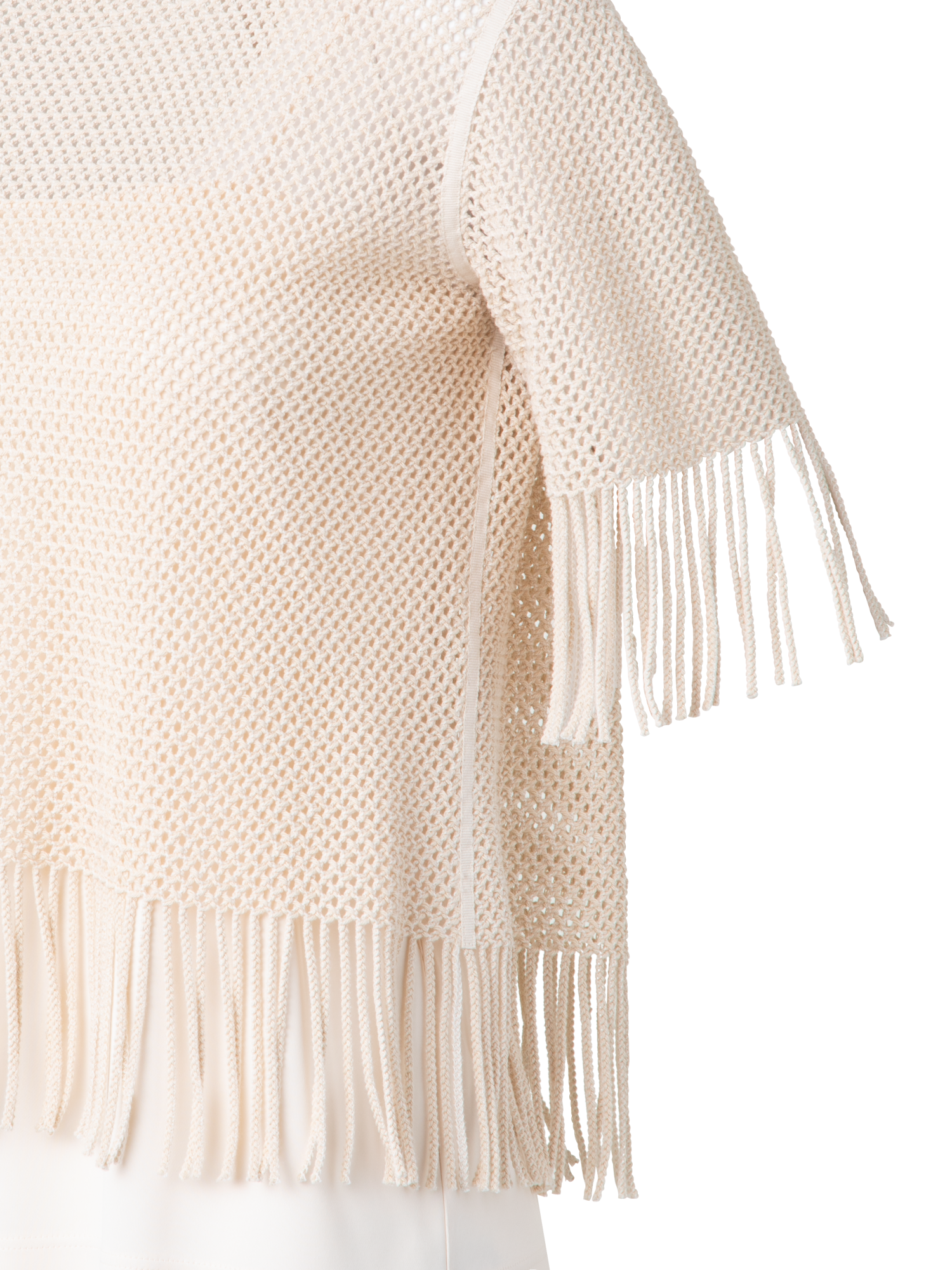Designer T-Shirt in Cotton Mesh wth Fringes - neutral - pastel - beige