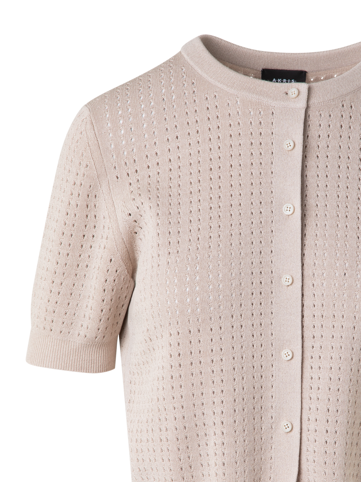 Designer Short Sleeve Knit Cardigan in Silk Cotton - neutral - pastel - beige