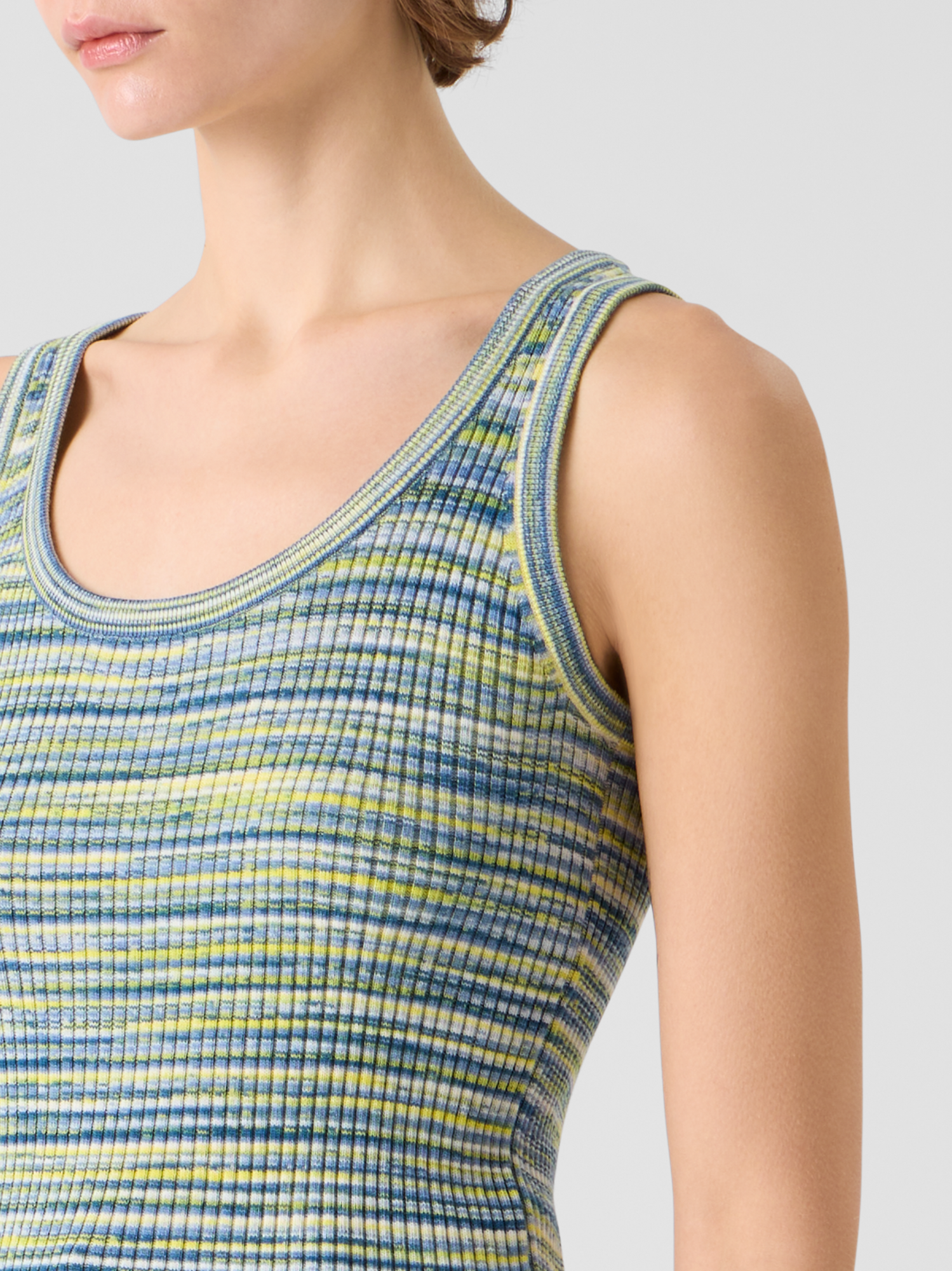 Designer Fitted Scoop Neck Space-Dye Merino Rib Knit Tank - multicolor 
