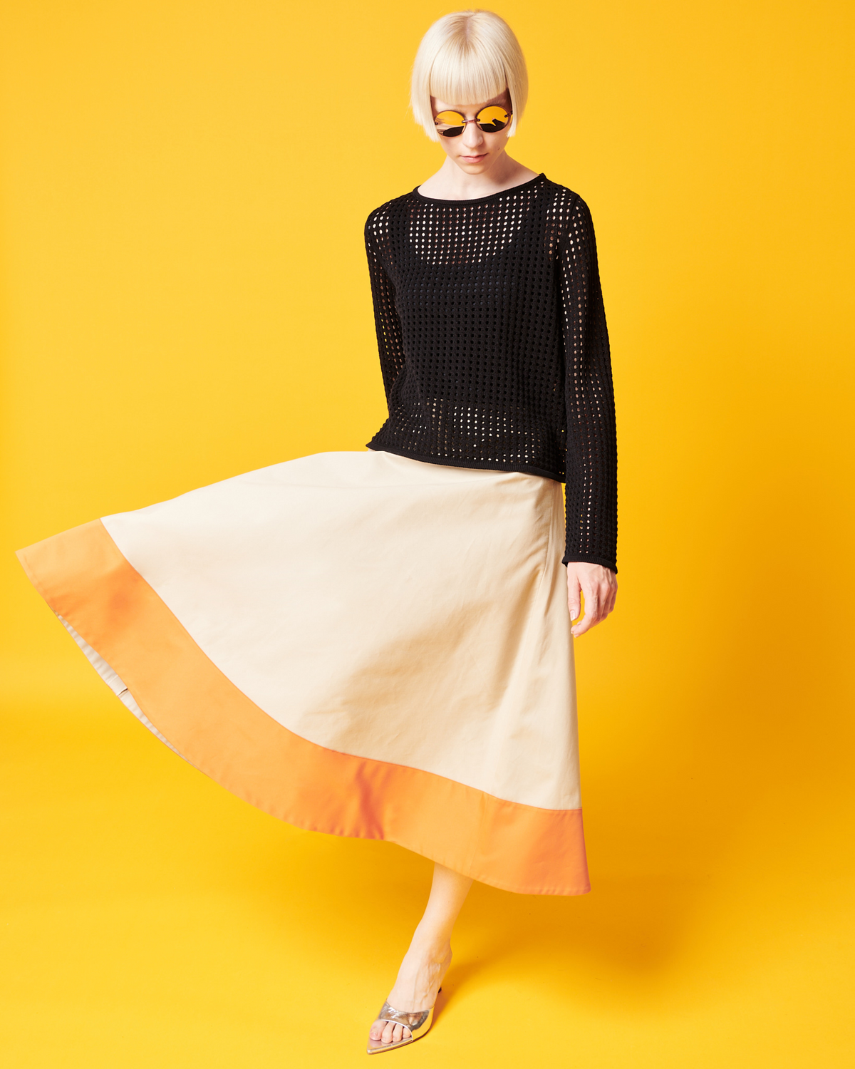 Designer Knit Sweater in Chunky Cotton Mesh - navy - blue #editorial