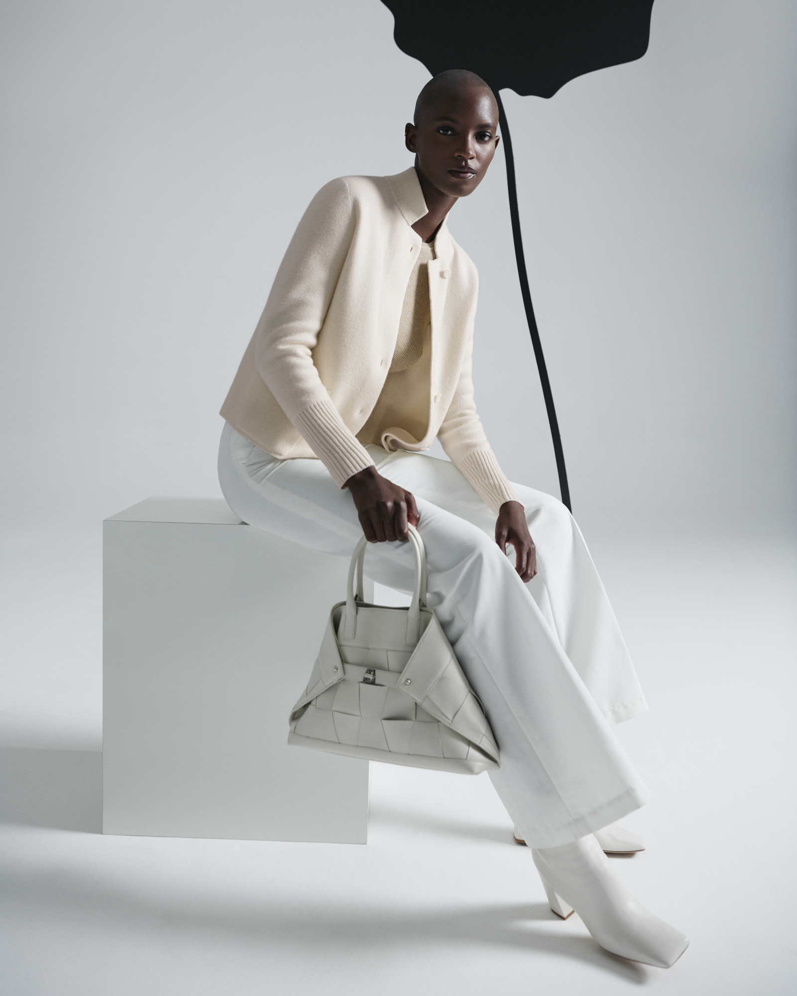 Designer Stand Up Collar Cardigan in Cashmere - neutral - pastel - beige 