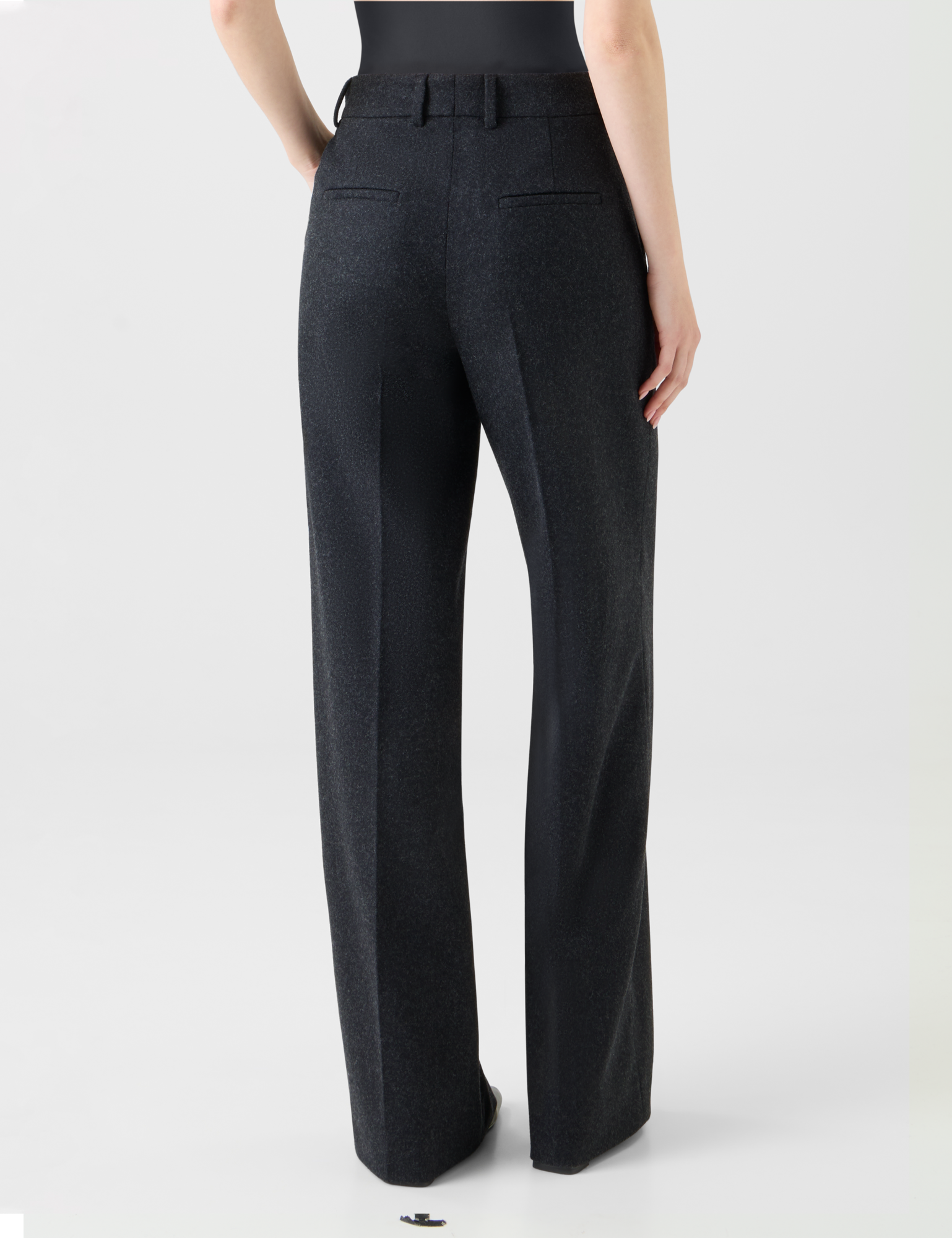 Designer Wide Straight Wool Flannel Pants - neutral - grey 