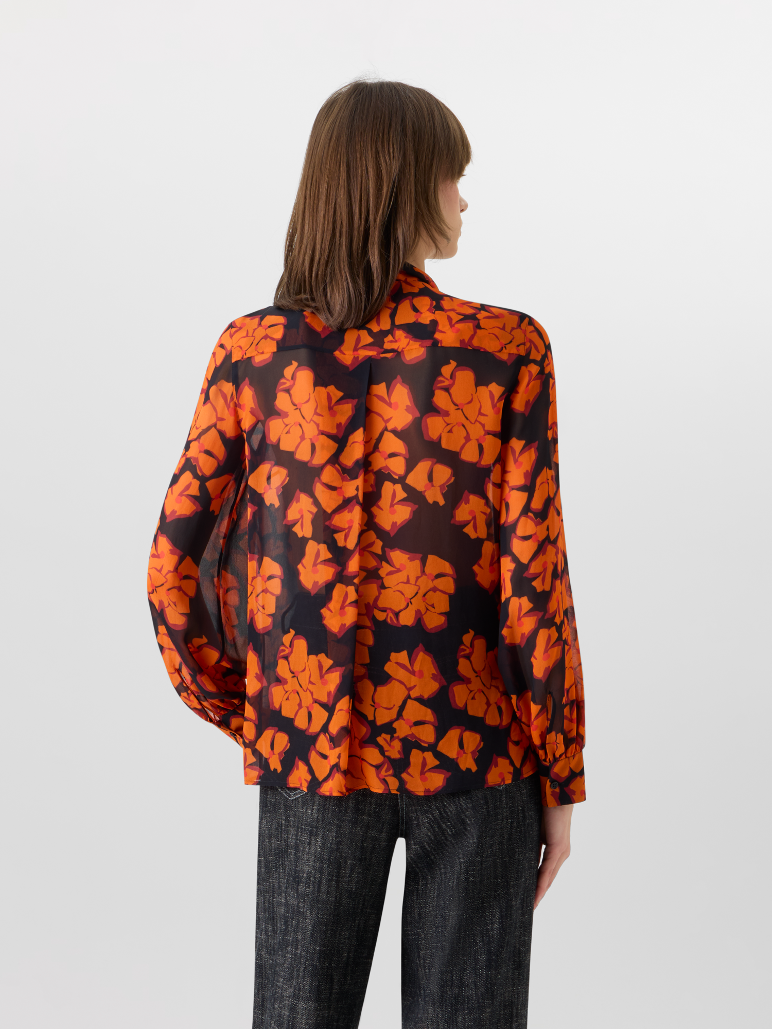Designer Long-Sleeve Papercut Flower Blouse - multicolor 