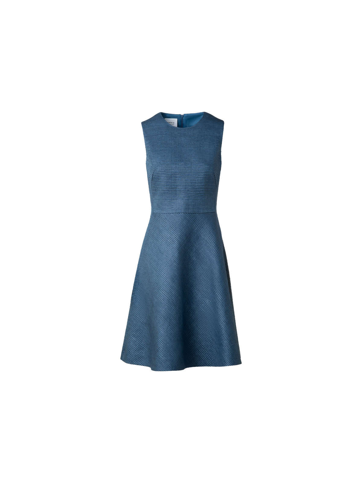 Designer Flared Cocktail Dress in Indian Silk Ottoman - blue