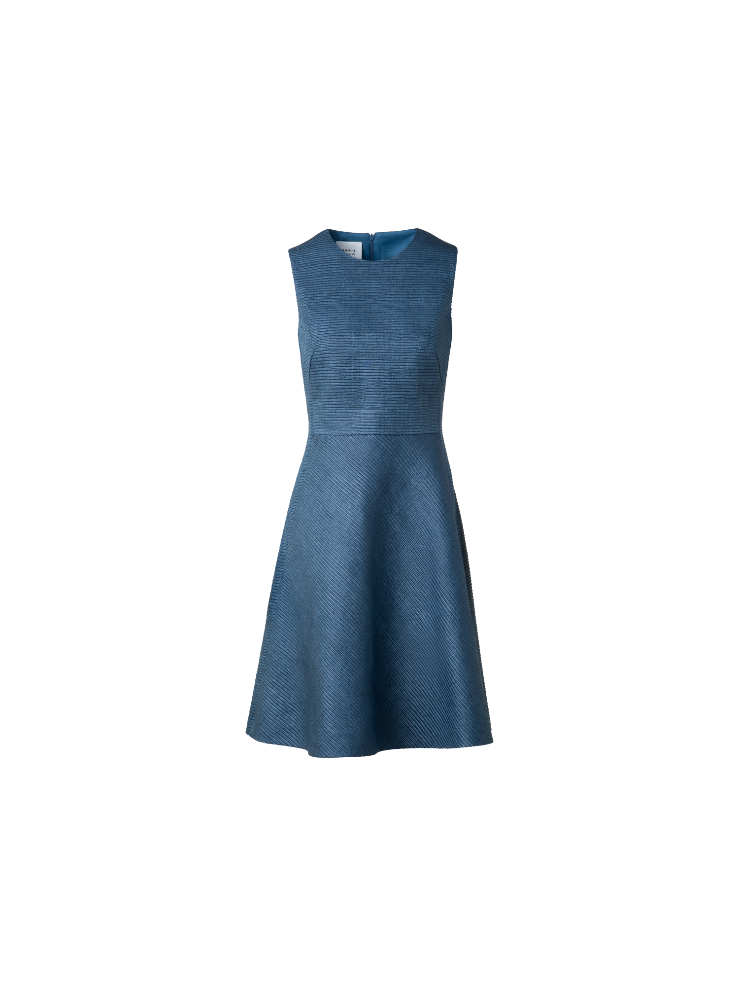 Designer Flared Cocktail Dress in Indian Silk Ottoman - blue
