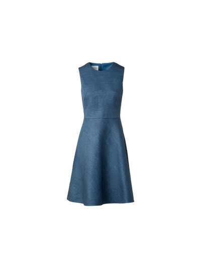 Designer Flared Cocktail Dress in Indian Silk Ottoman - blue