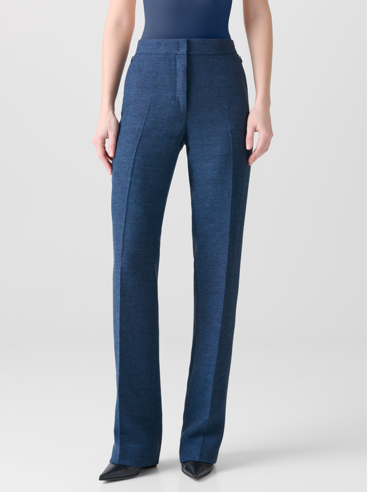 Designer Straight Linen Double-Face Pants - blue