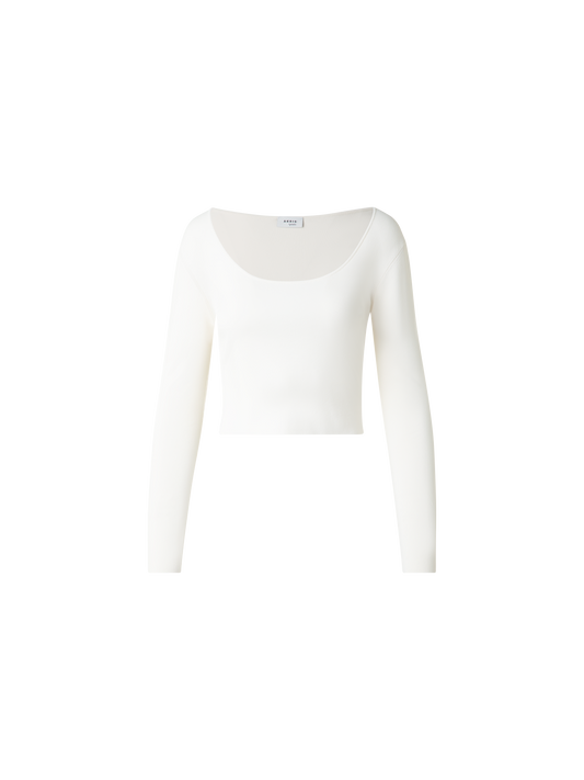 Designer Cropped Long Sleeves Knit Top in Viscose - neutral - white