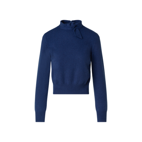Kaschmir Kurzarmpullover mit Knoten-Stehkragen