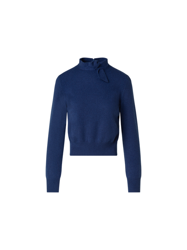 Designer Short Cashmere Pullover With Knot Detail - blue