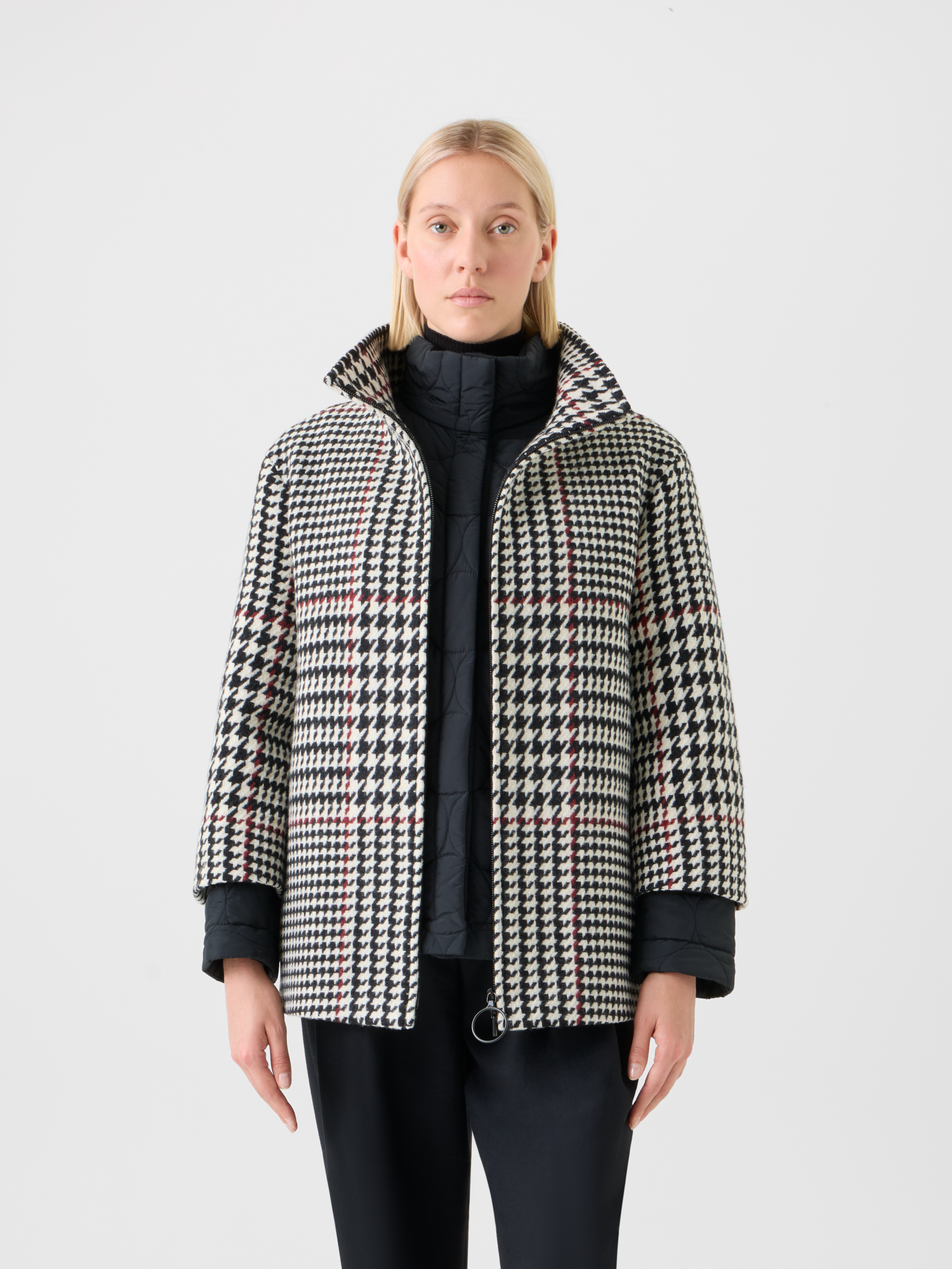 Designer Two-in-One Glencheck Car Coat with Liner - black - multicolor 