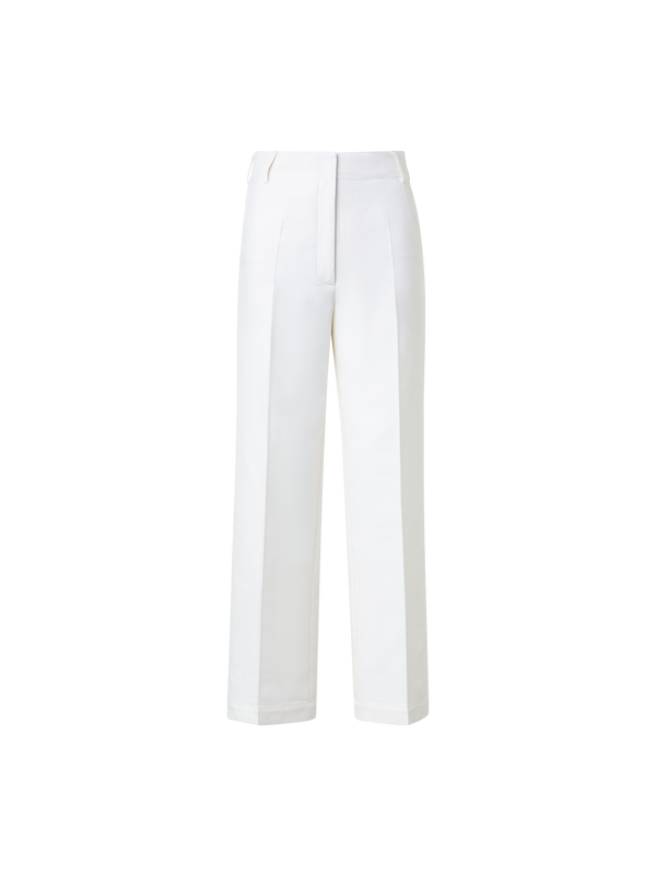 Designer Cropped Wide Cotton Twill Pants - neutral - ecru