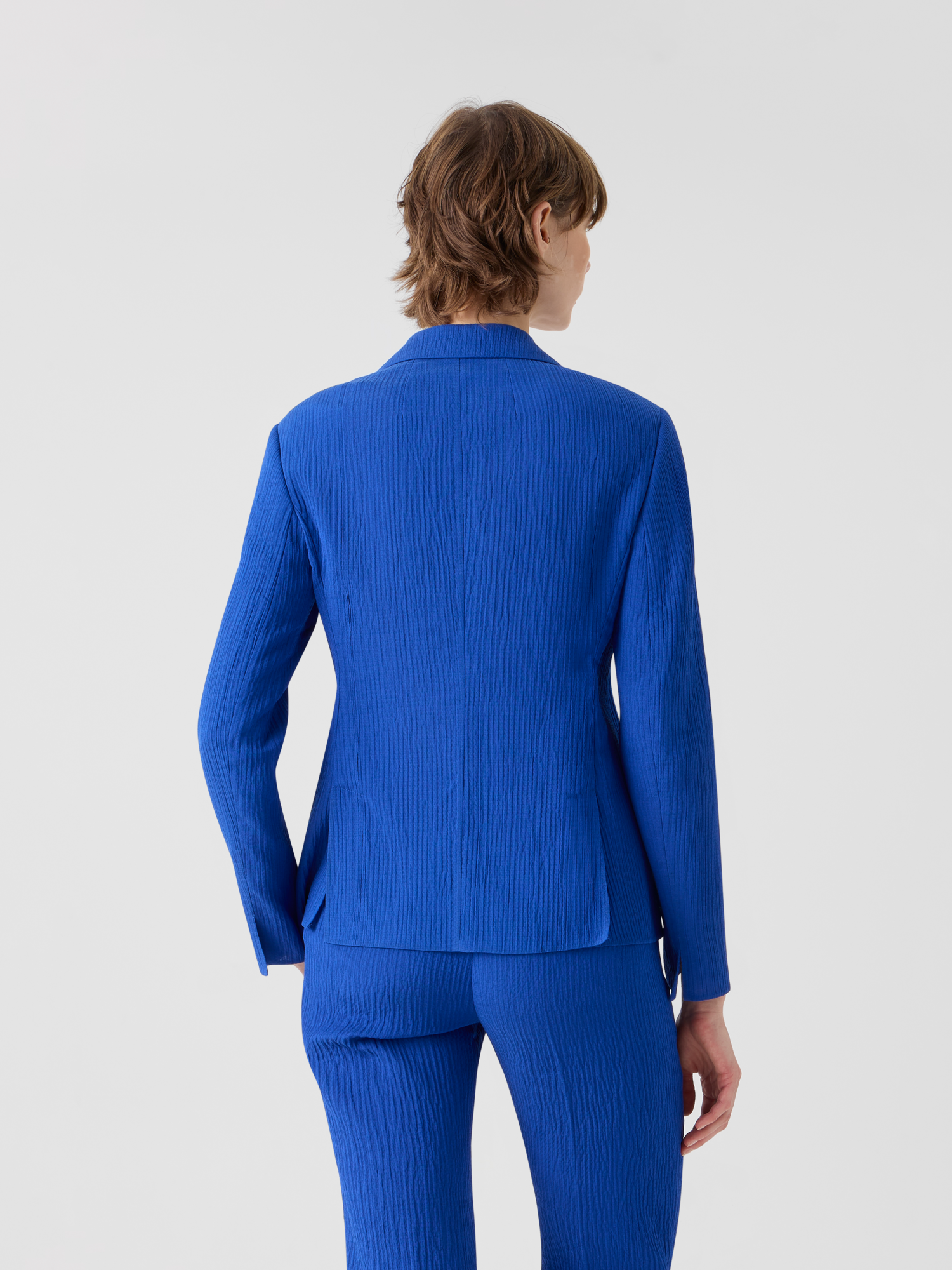 Designer Lavino Tailored Jacket in Structured Cotton Silk - blue 