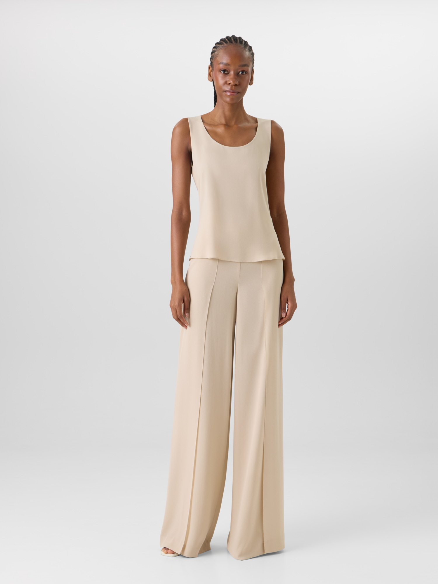 Designer Sleeveless Silk Georgette Tank Top - beige 
