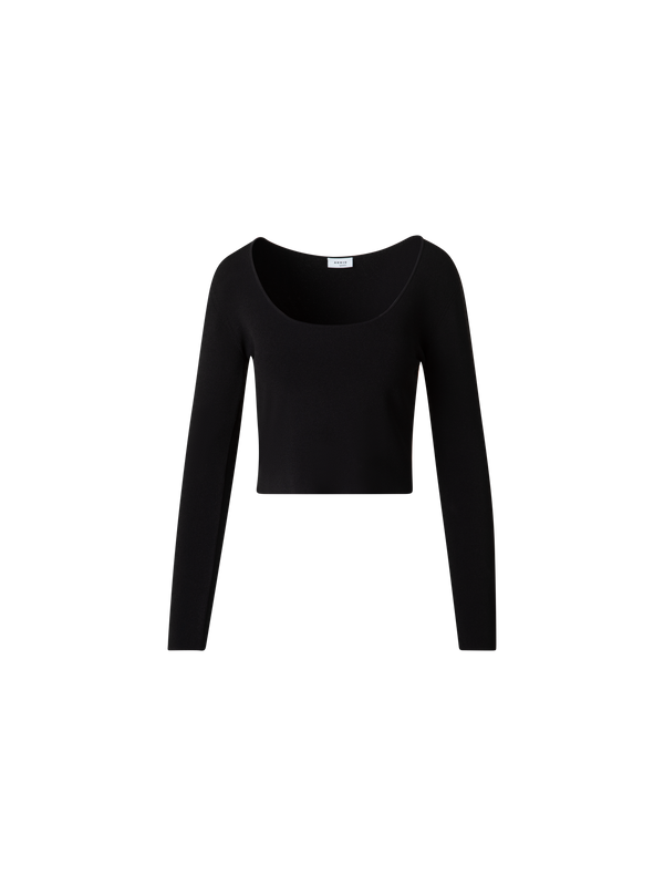 Designer Cropped Long Sleeves Knit Top in Viscose - black