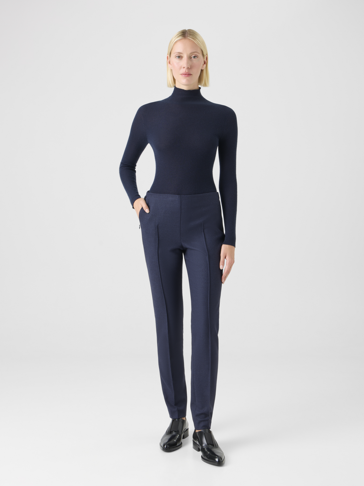 Designer Slim Wool Stretch Flannel Pants - black #editorial