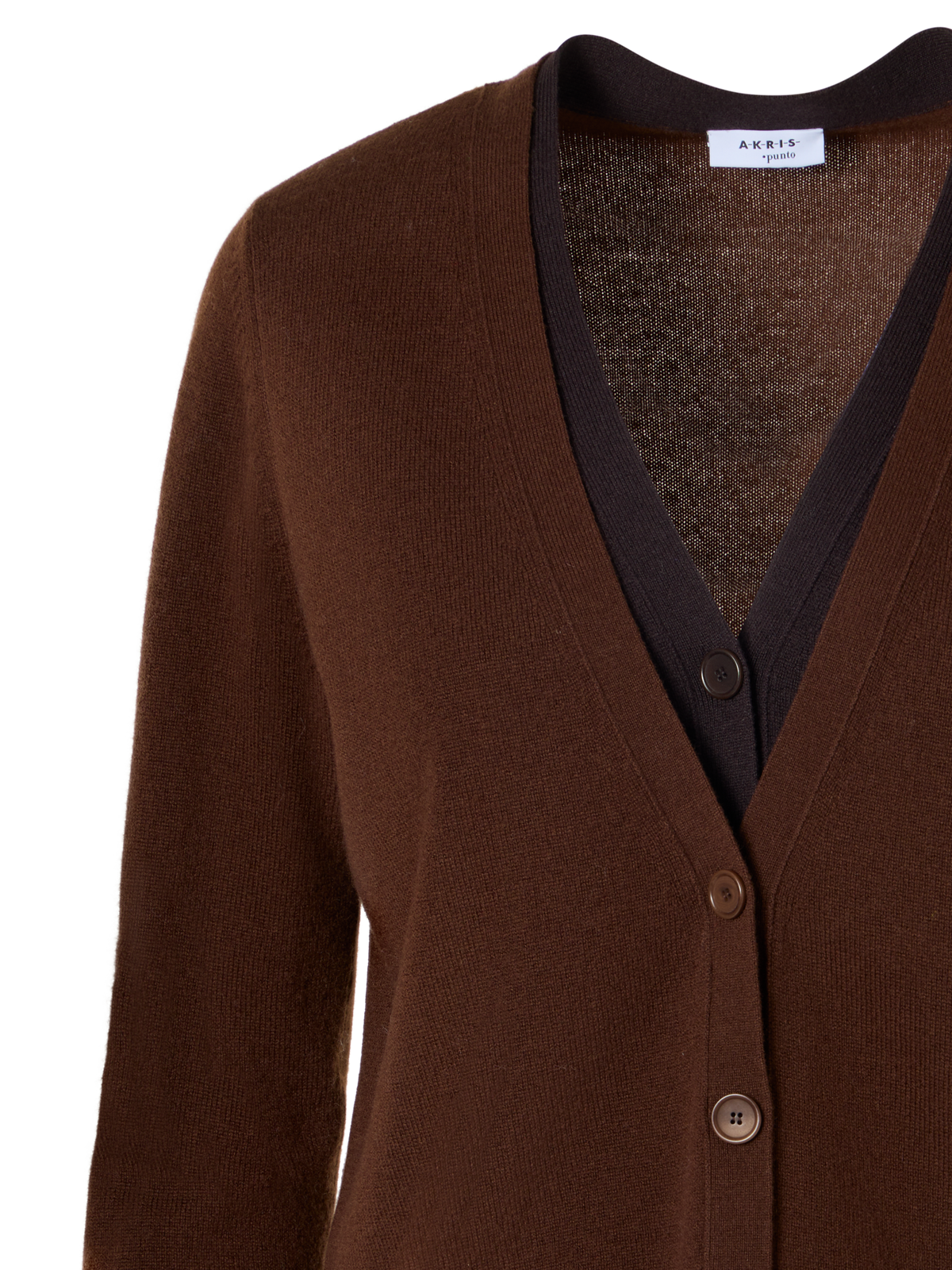 Designer Wool Cashmere Cardigan with V-Neck Trompe l'Oeil - brown