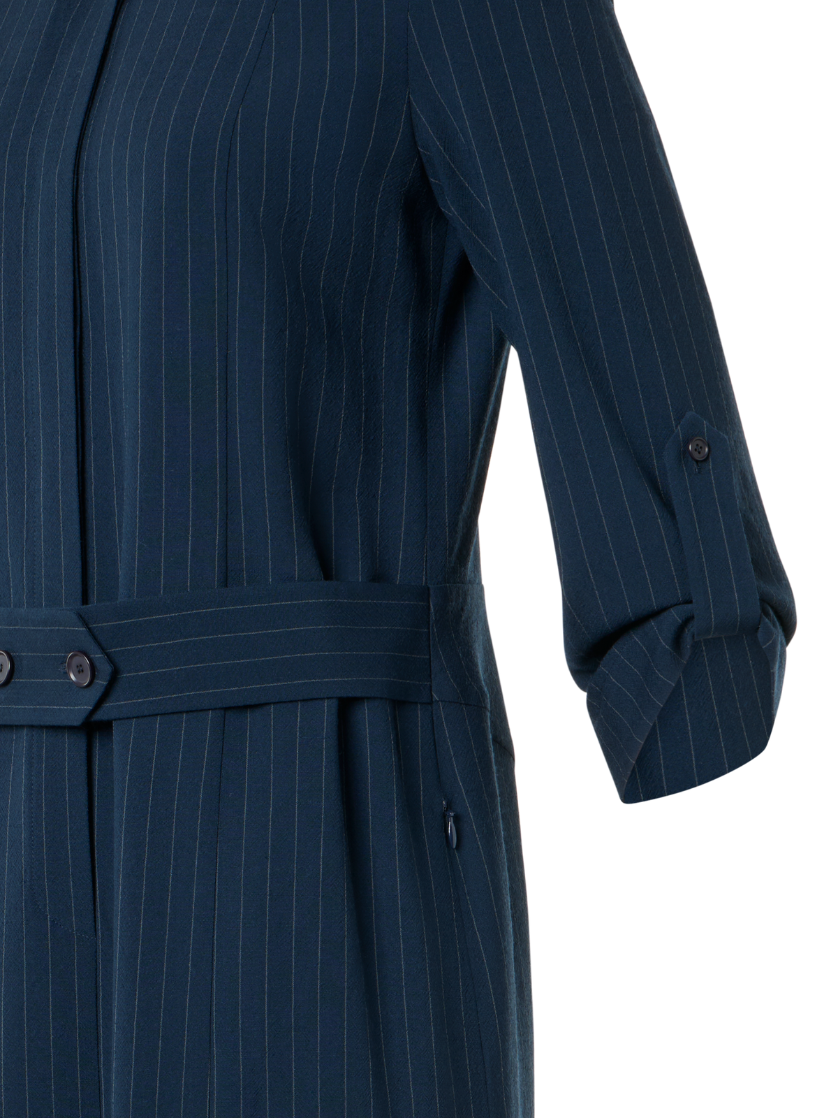 Designer Midi Shirt Dress in Linen Viscose - neutral - navy - blue