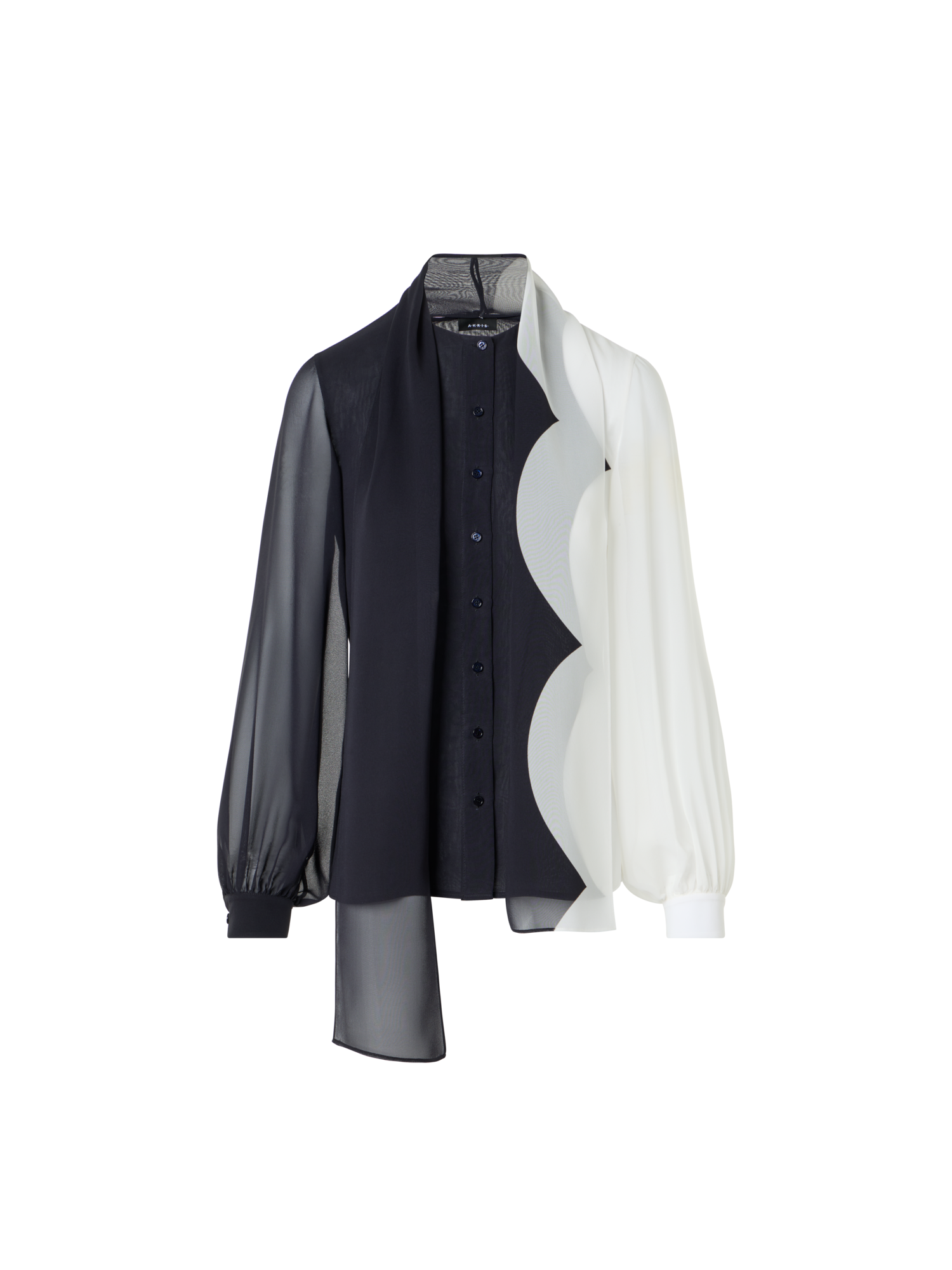 Designer Silk Blouse with Volume Sleeves - multicolor