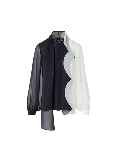 Designer Silk Blouse with Volume Sleeves - multicolor