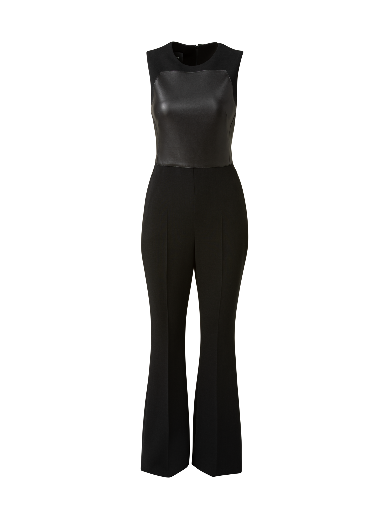Designer Wool Double-Face Jumpsuit with Leather Bodice - black - neutral