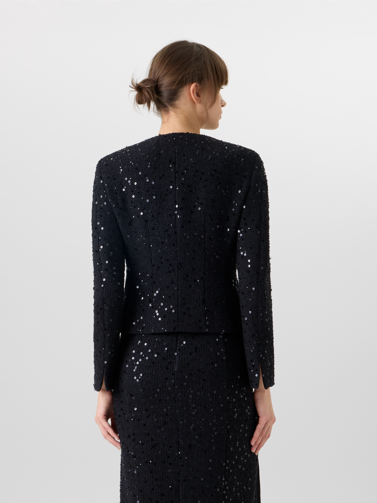 Designer Kelis Jacket in Cotton-Wool Tweed with Sequins - black #editorial