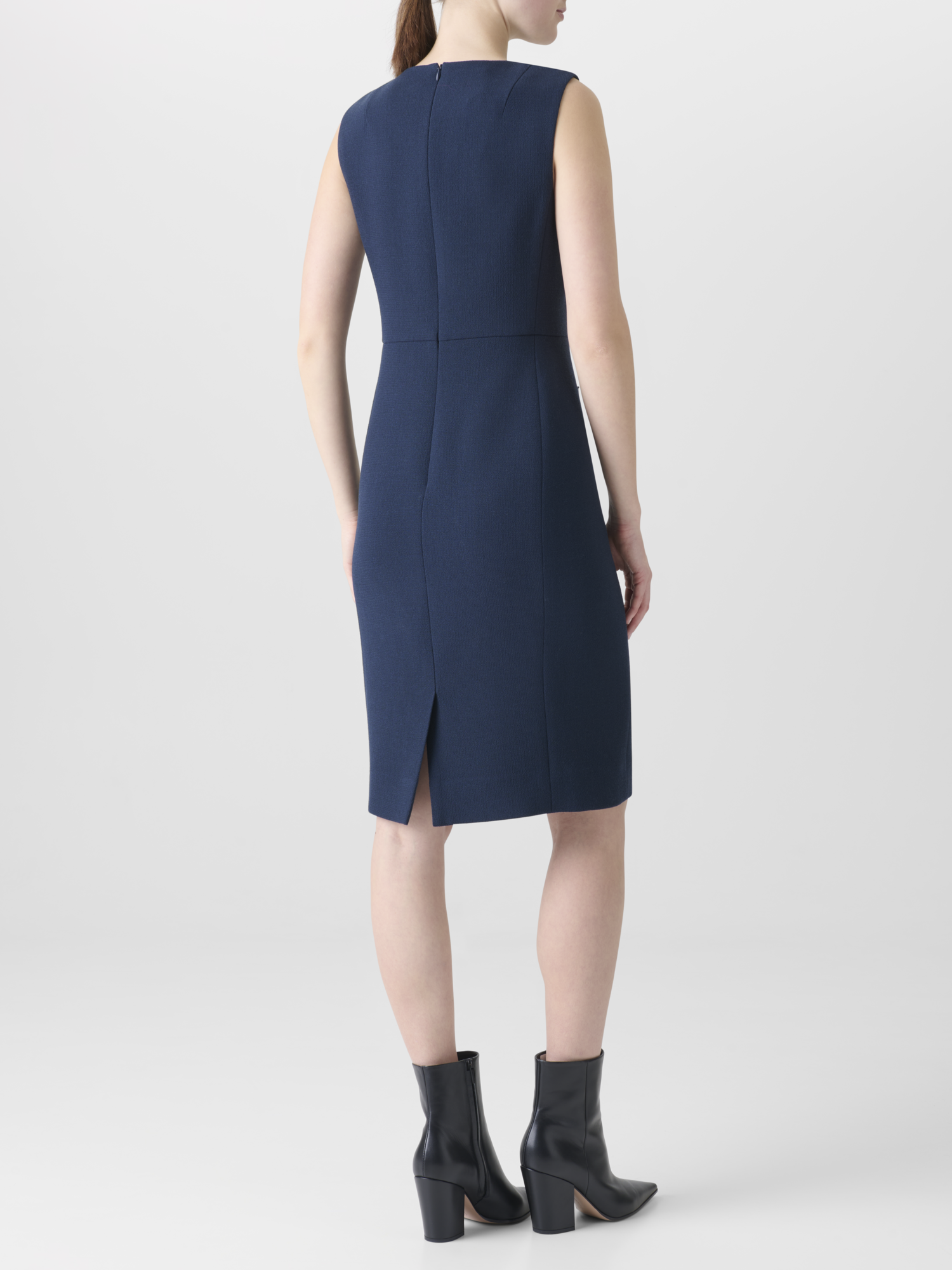Designer Sleeveless Sheath Dress in Wool Double-Face - blue 