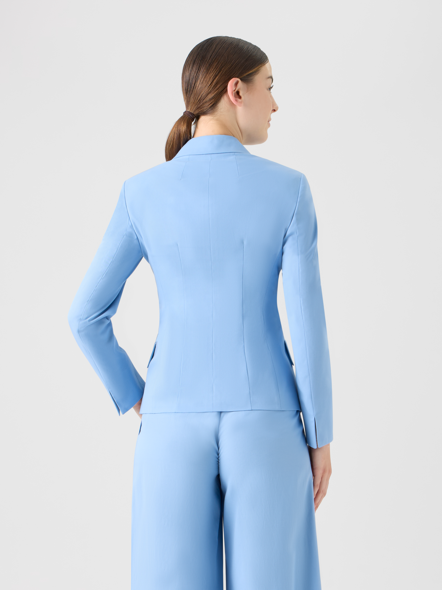 Designer Double-Breasted Cotton Stretch Gabardine Jacket - blue 