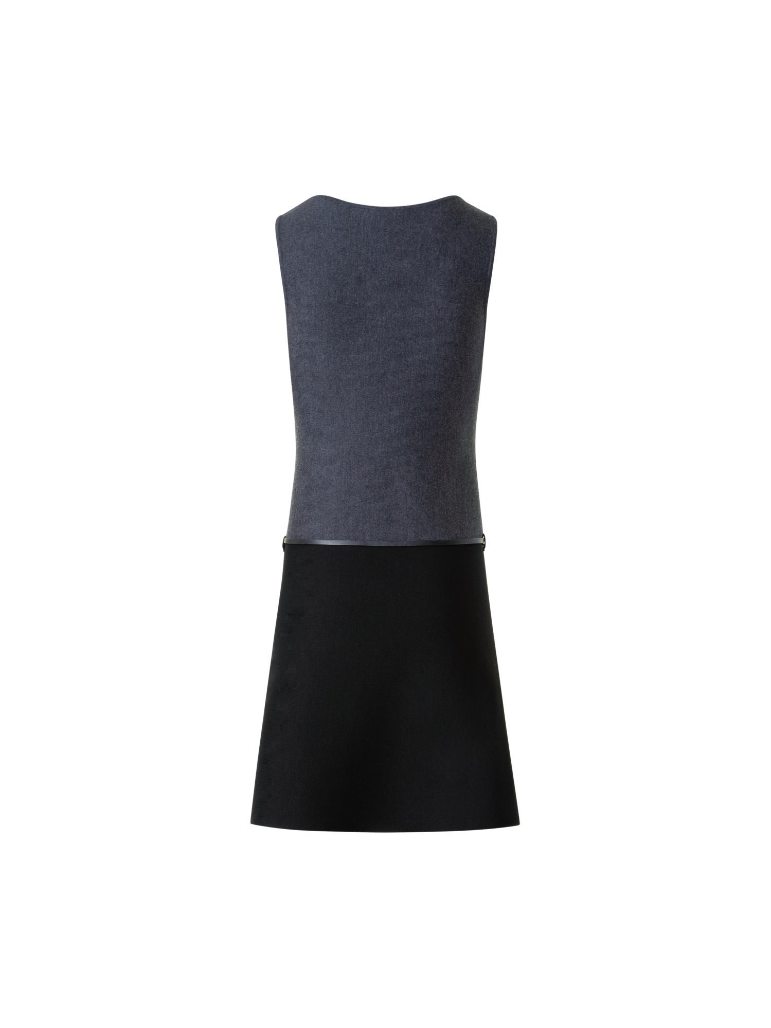 Designer A-Line Belted Milano Knit Mini Dress - black - neutral - grey - multicolor