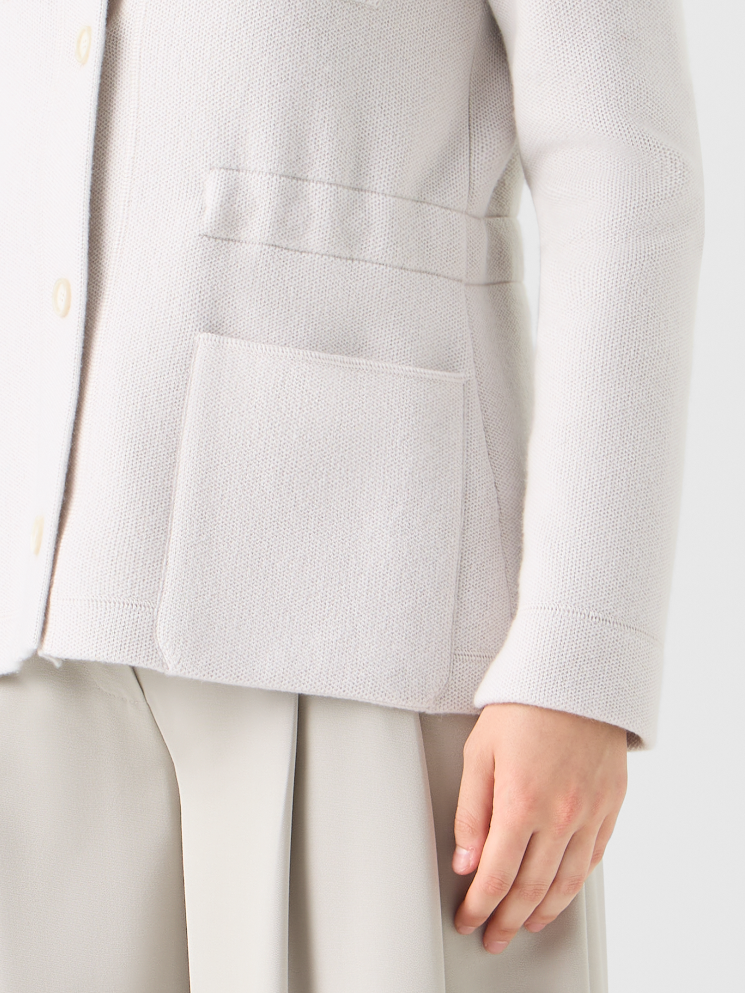 Designer Cashmere Piqué Hooded Knit Jacket - beige 