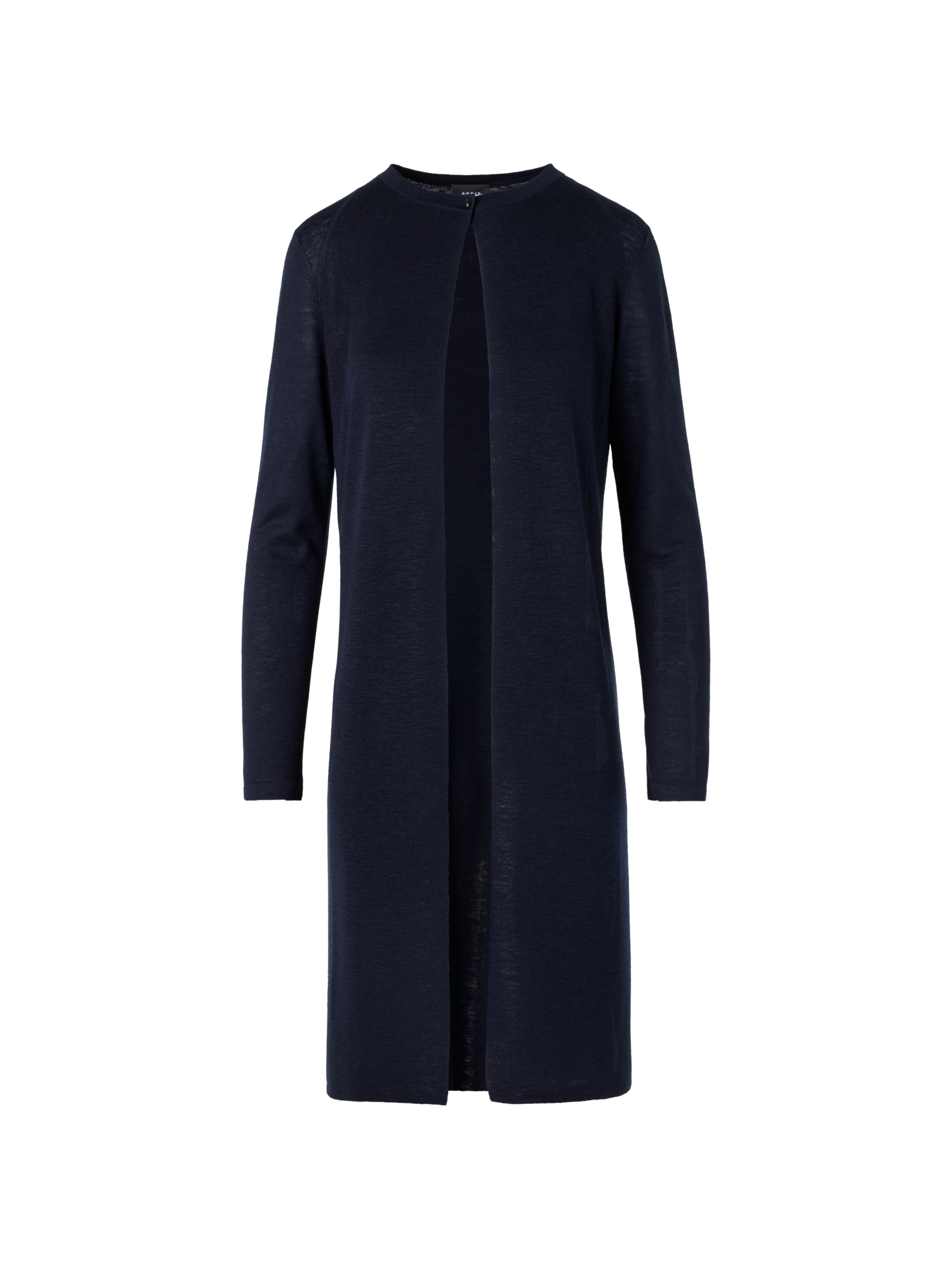 Designer Long-Sleeve Linen-Silk Knit Coat - navy